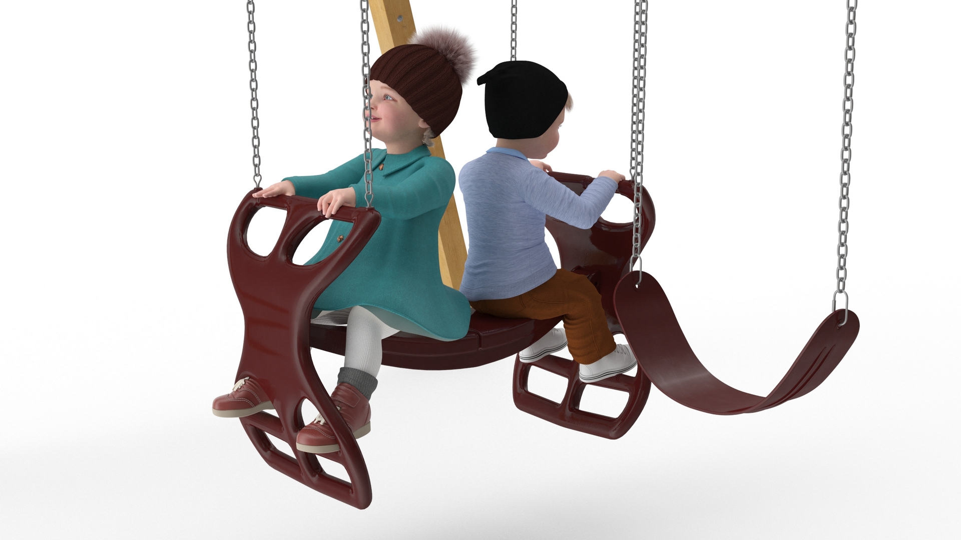 Little Twins on Swing Fur Rigged 3D