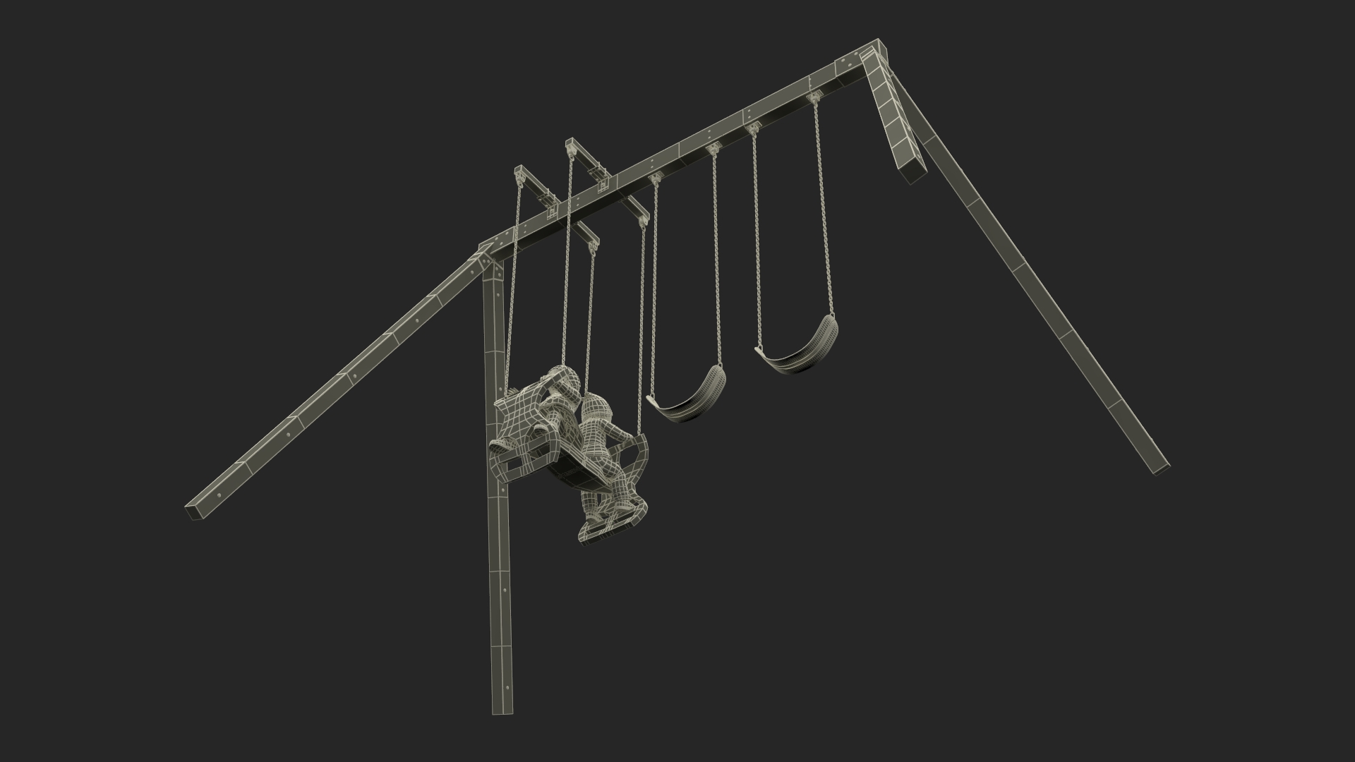 Little Twins on Swing Fur Rigged 3D