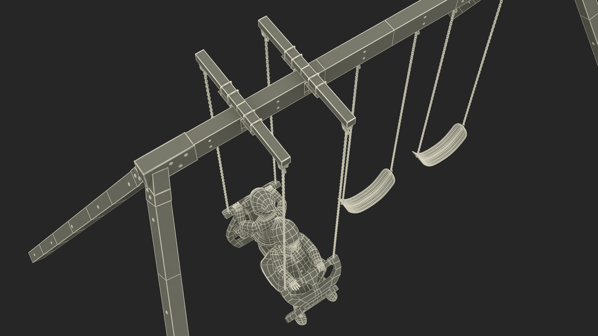 Little Twins on Swing Fur Rigged 3D