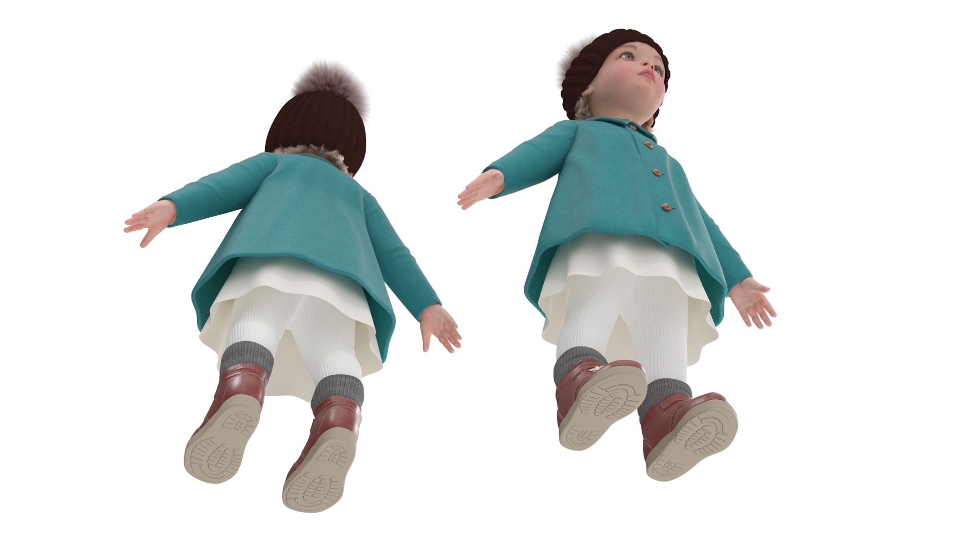 Little Twins on Swing Fur Rigged 3D