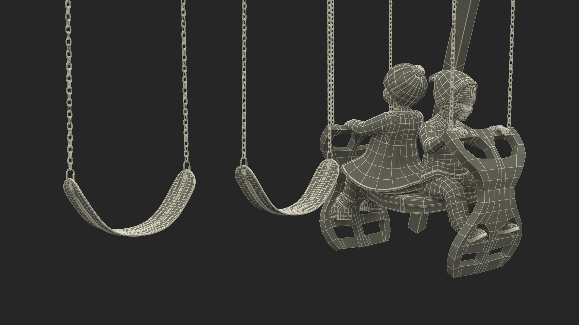 Little Twins on Swing Fur Rigged 3D