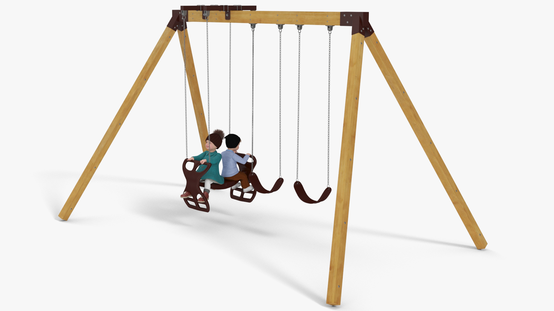 Little Twins on Swing Fur Rigged 3D