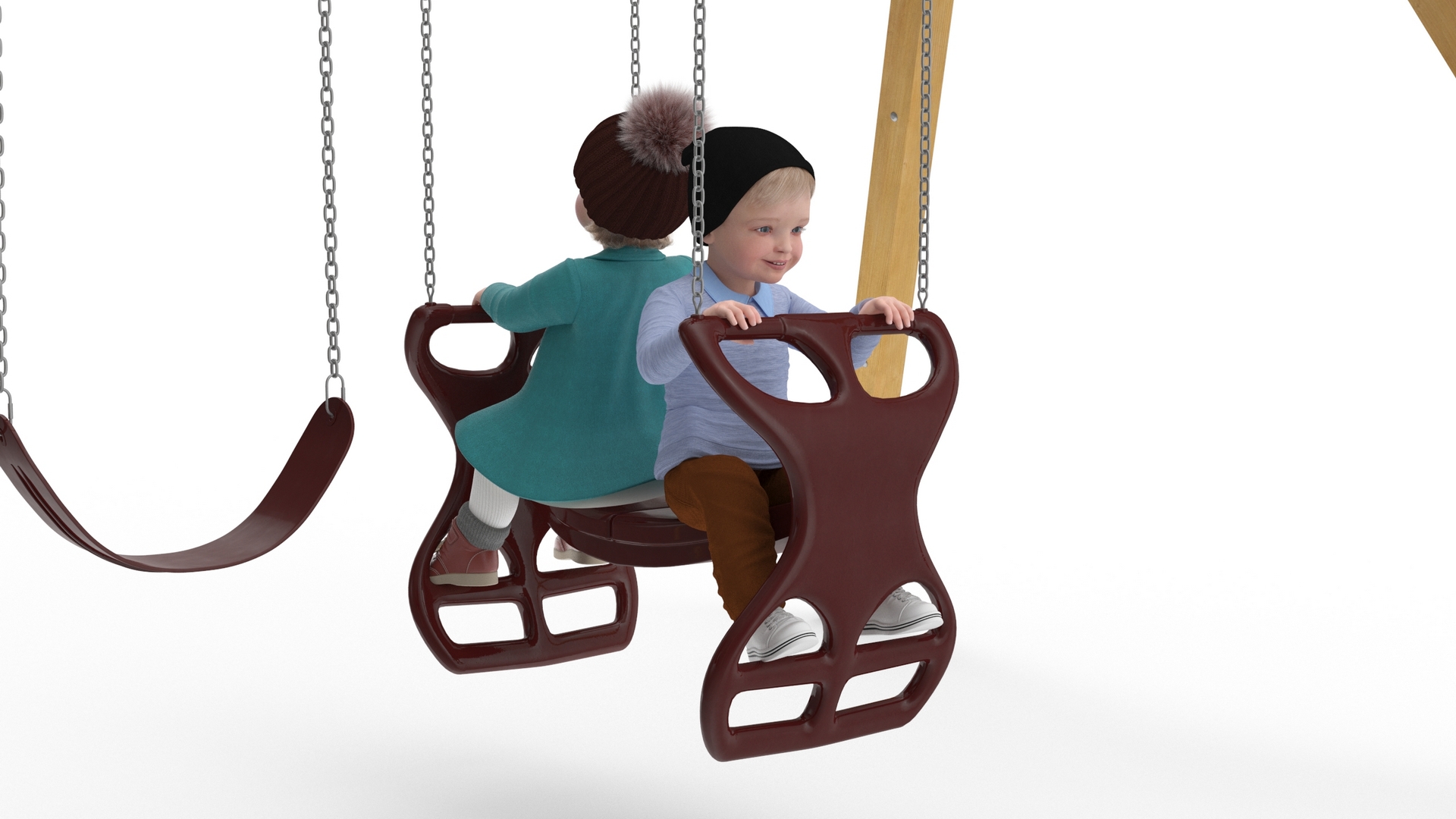 Little Twins on Swing Fur Rigged 3D