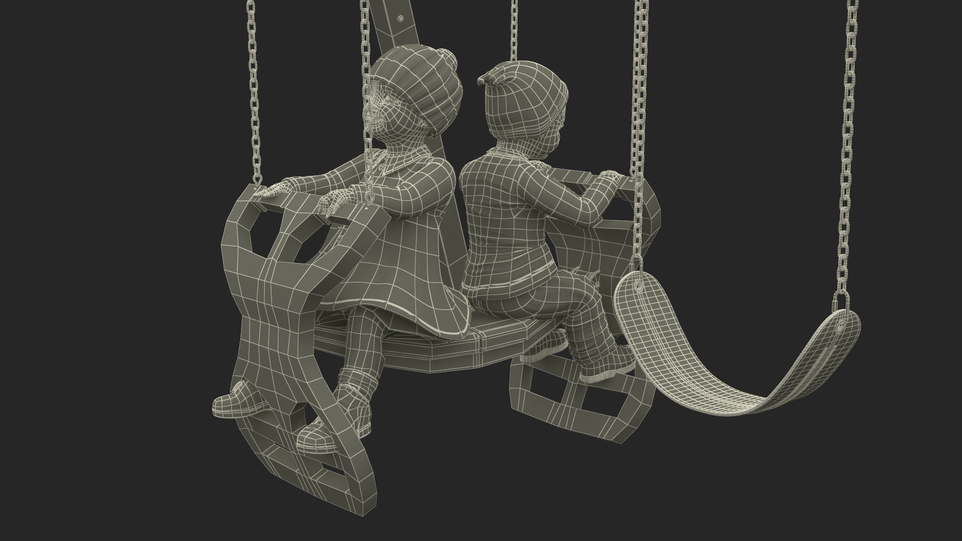 Little Twins on Swing Fur Rigged 3D