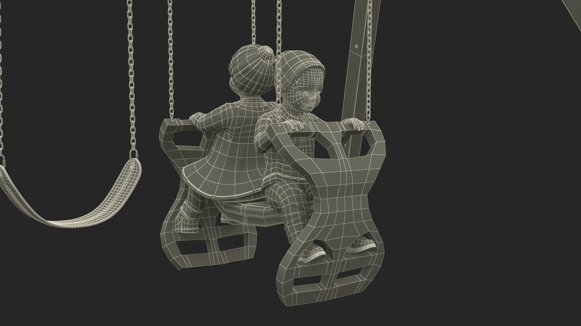 Little Twins on Swing Fur Rigged 3D