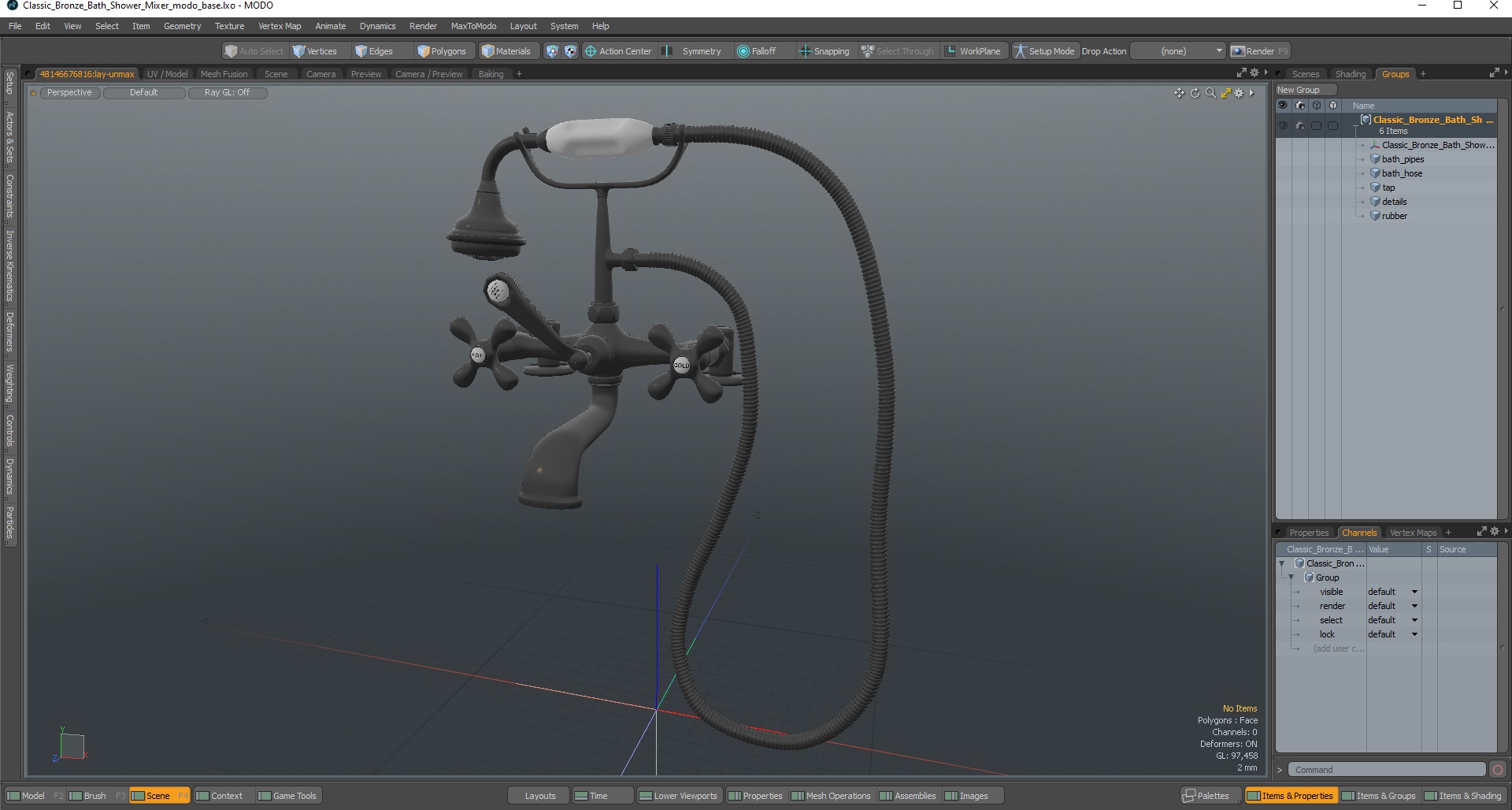 Classic Bronze Bath Shower Mixer 3D