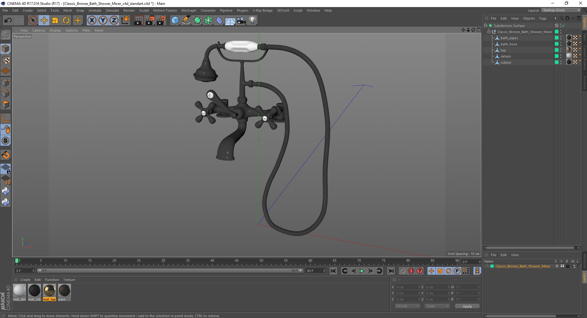 Classic Bronze Bath Shower Mixer 3D