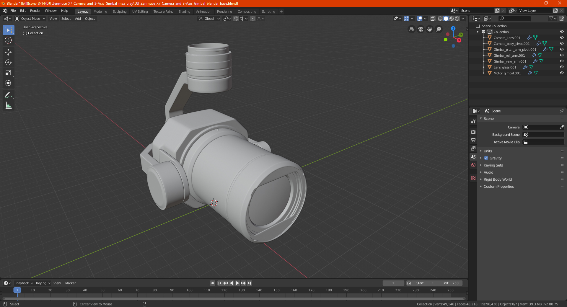 DJI Zenmuse X7 Camera and 3-Axis Gimbal 3D model