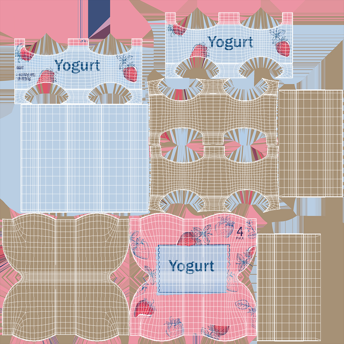 3D Strawberry Yogurt Pack with Four Glass Jars model