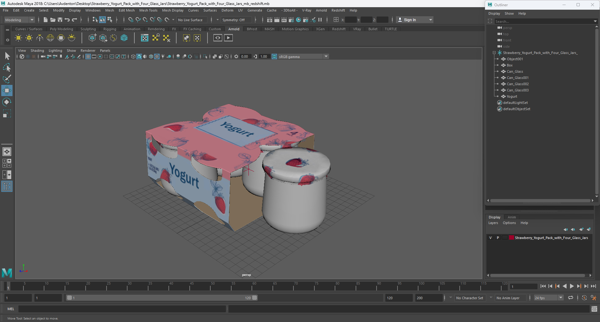 3D Strawberry Yogurt Pack with Four Glass Jars model