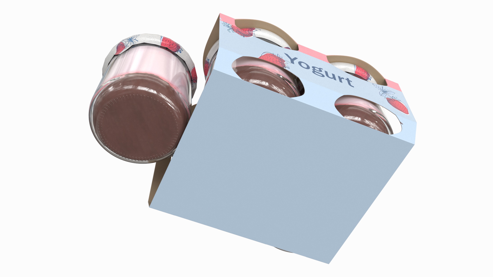 3D Strawberry Yogurt Pack with Four Glass Jars model