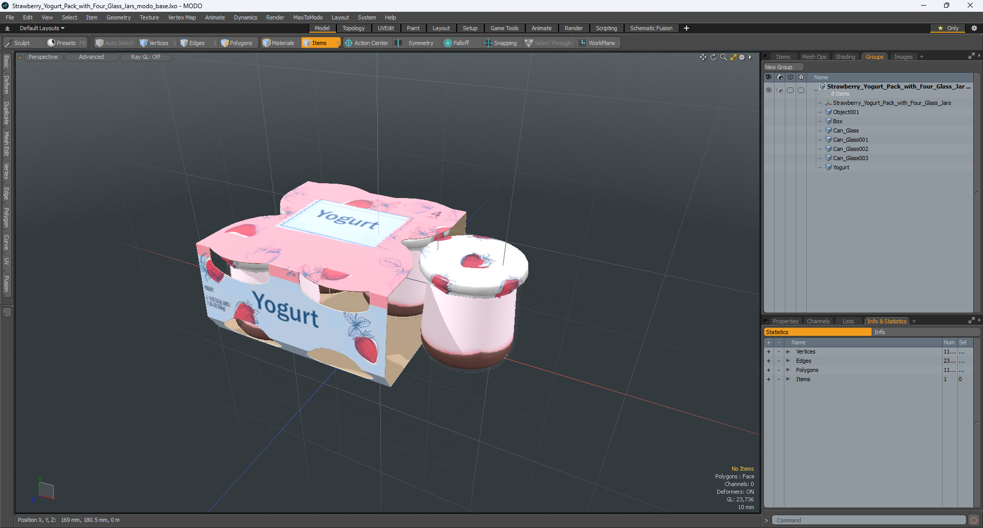 3D Strawberry Yogurt Pack with Four Glass Jars model
