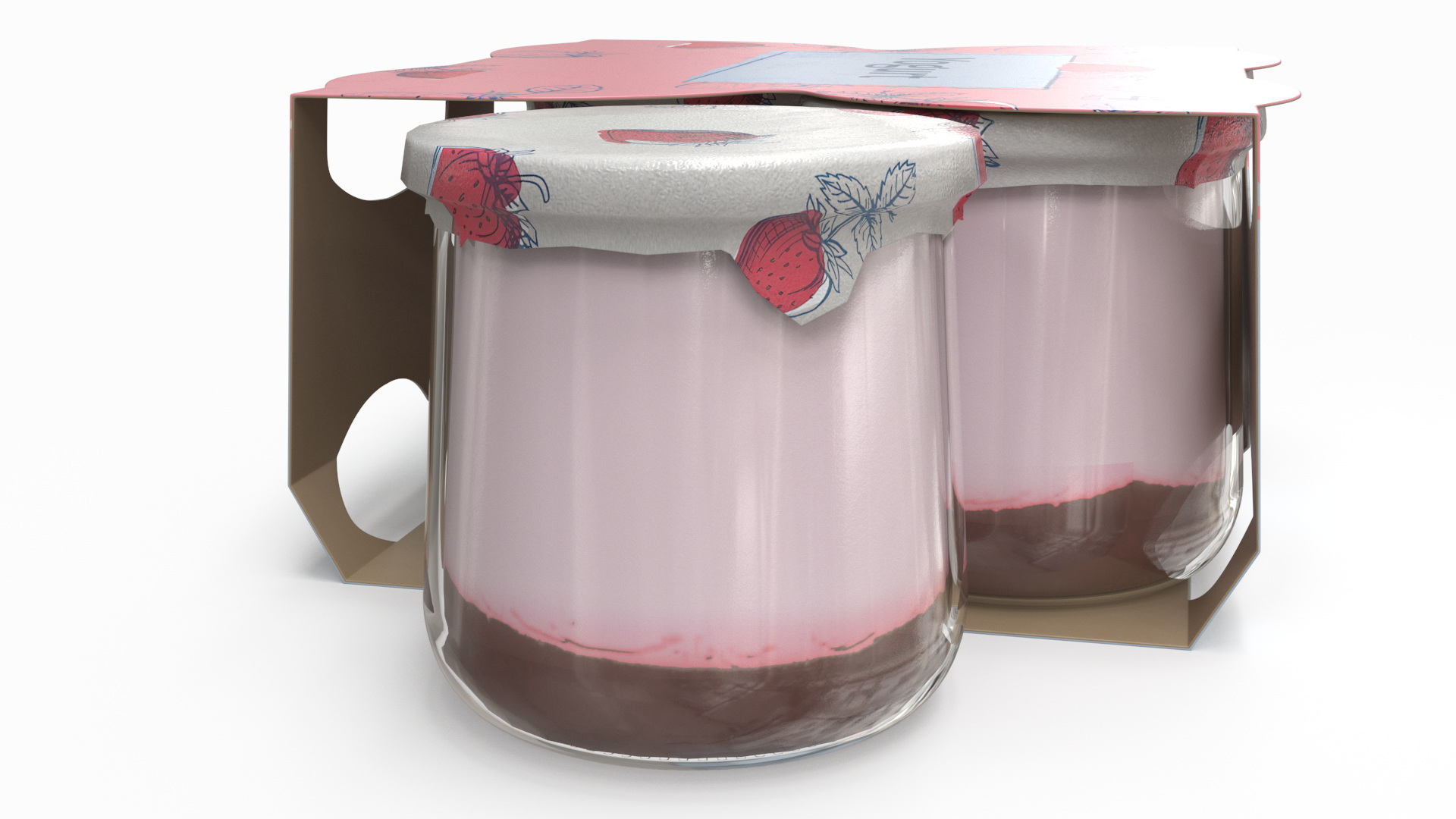 3D Strawberry Yogurt Pack with Four Glass Jars model