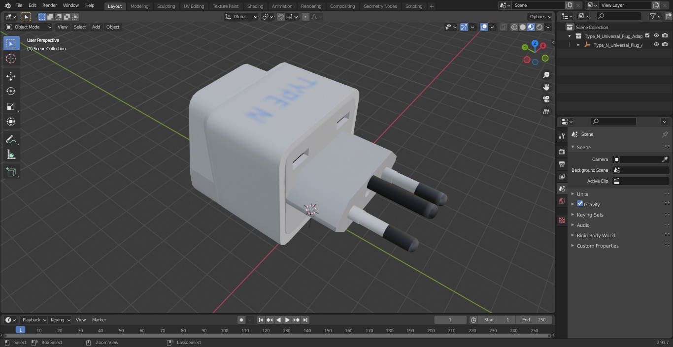 3D model Type N Universal Plug Adapter White
