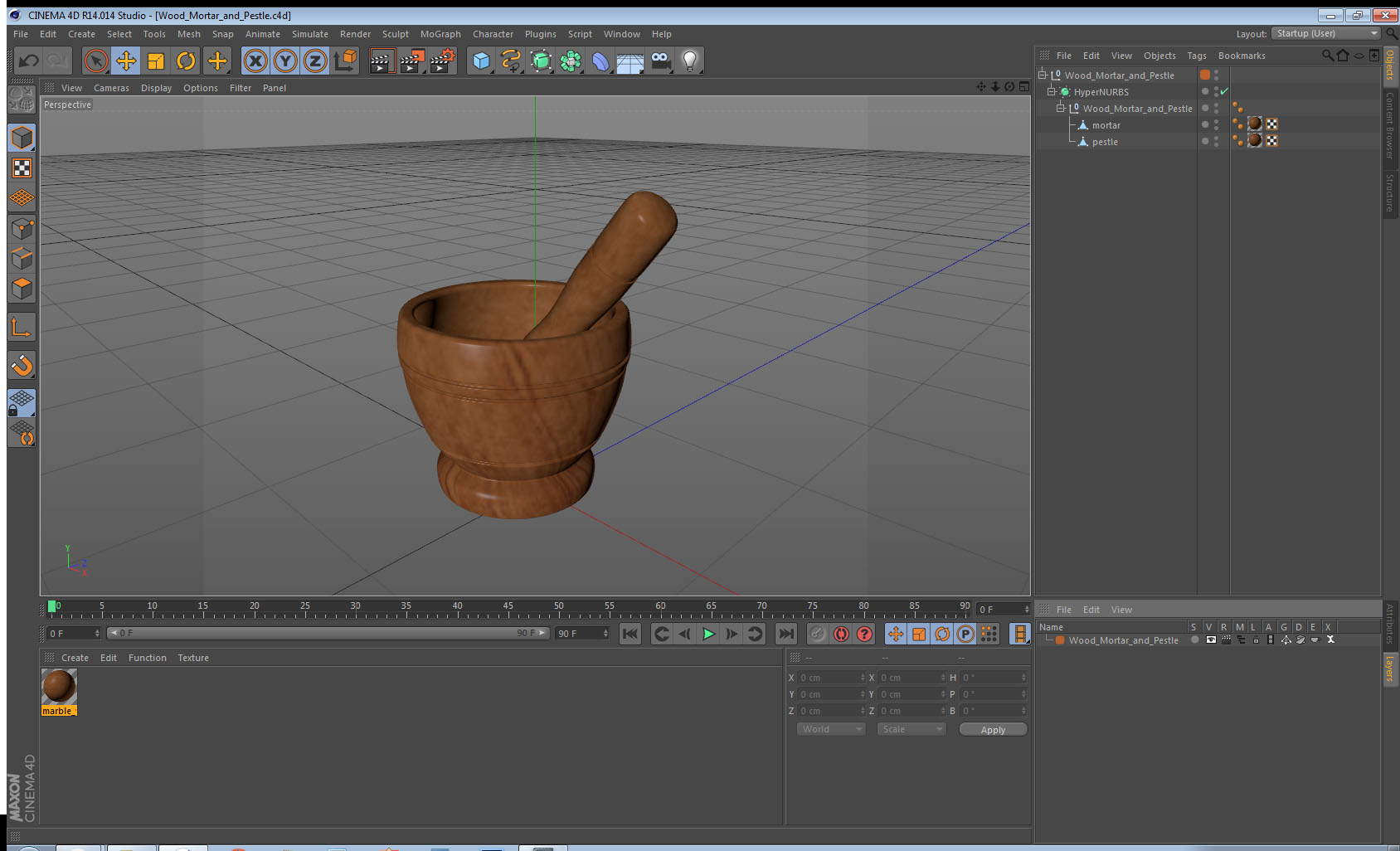 Wood Mortar and Pestle 3D