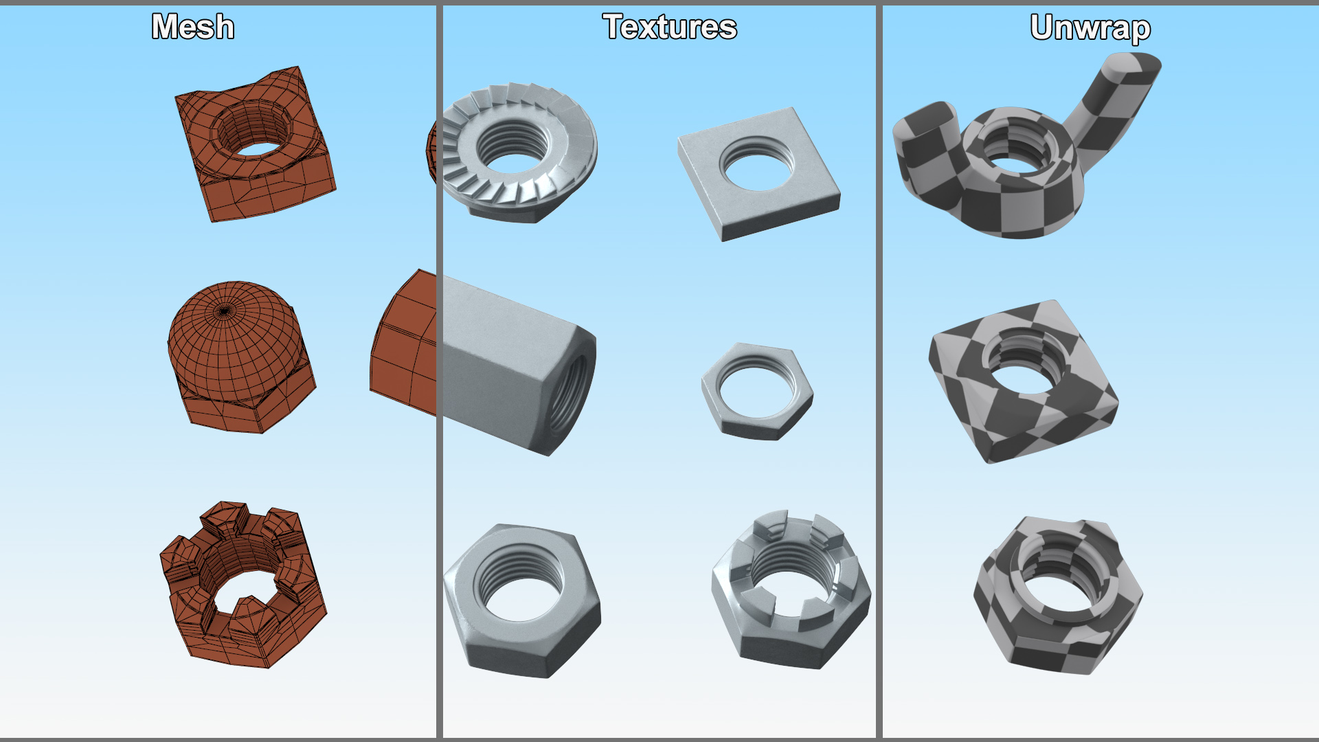 Zinc Steel Nuts Kit 3D model