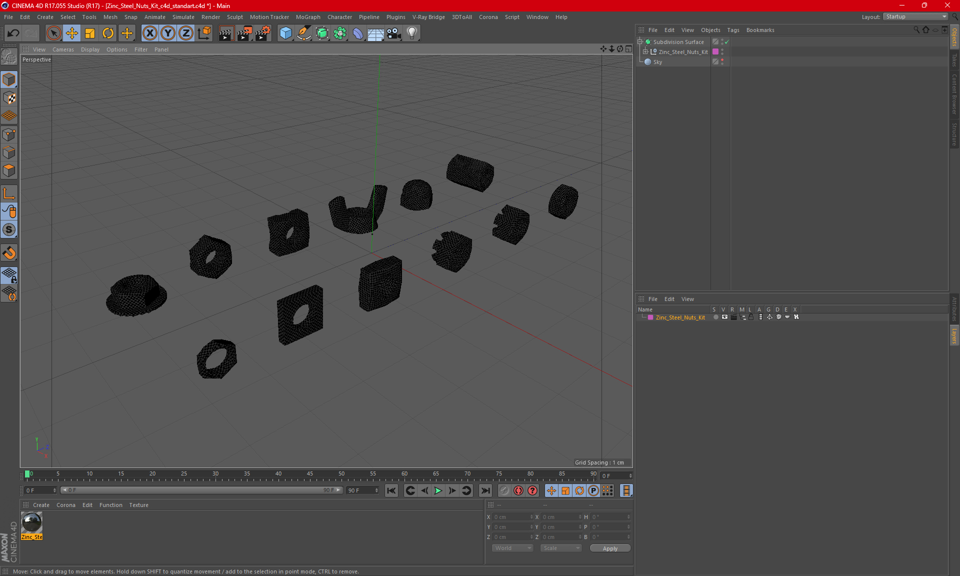 Zinc Steel Nuts Kit 3D model