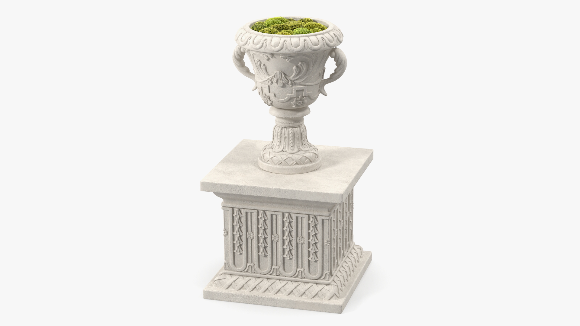 3D Planter Urn On Plinth With Moss Garden model