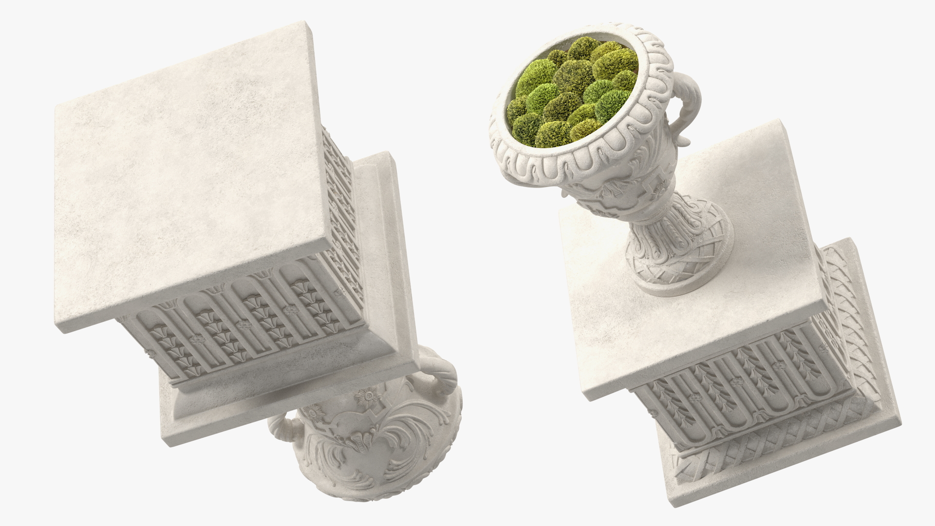 3D Planter Urn On Plinth With Moss Garden model