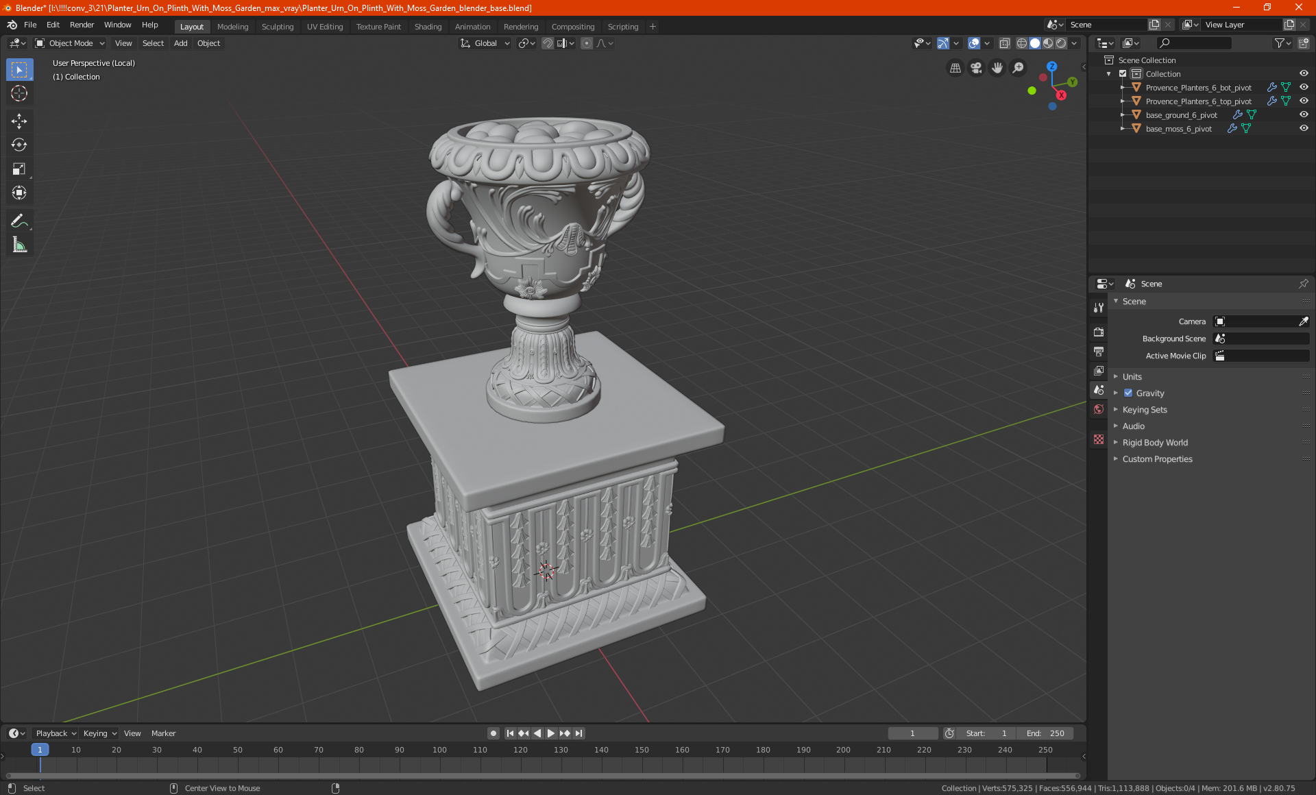 3D Planter Urn On Plinth With Moss Garden model