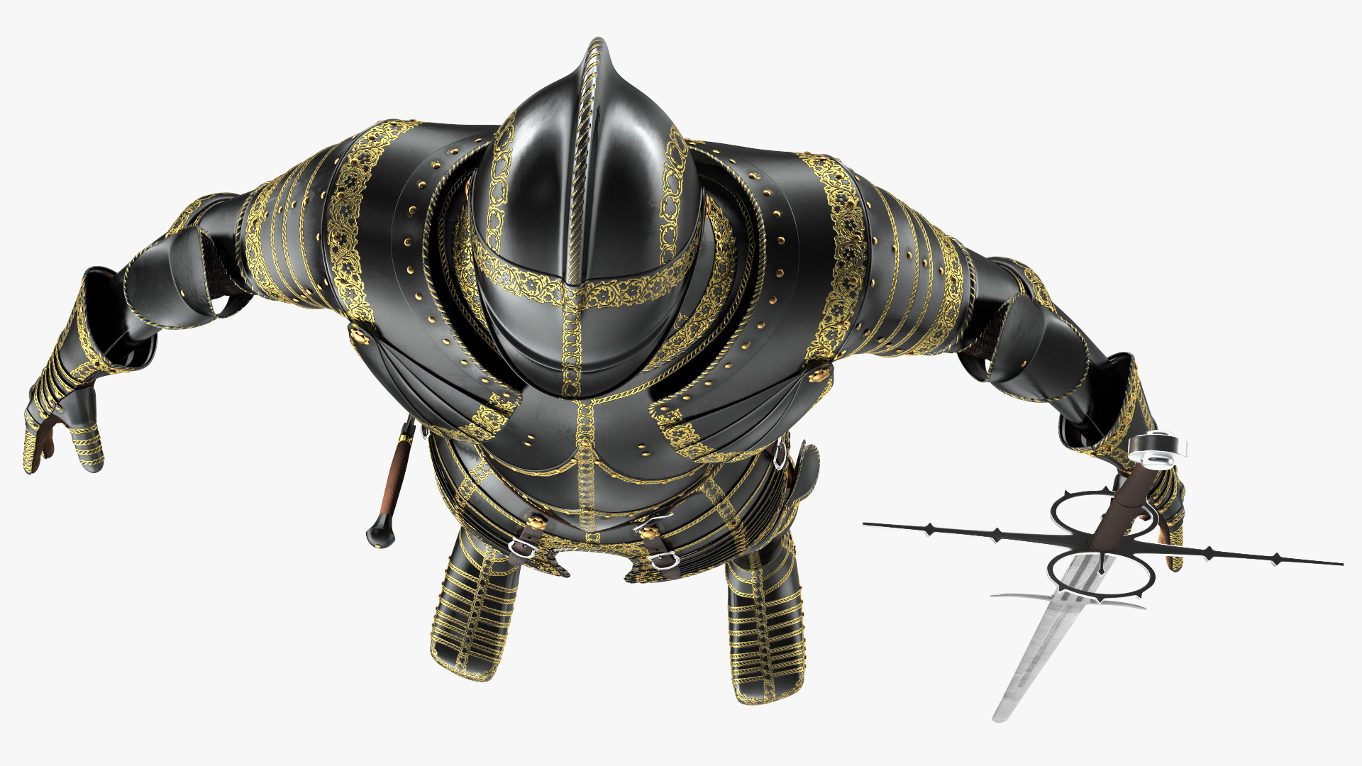 3D model Medieval Knight Black Gold Full Armor Neutral Pose