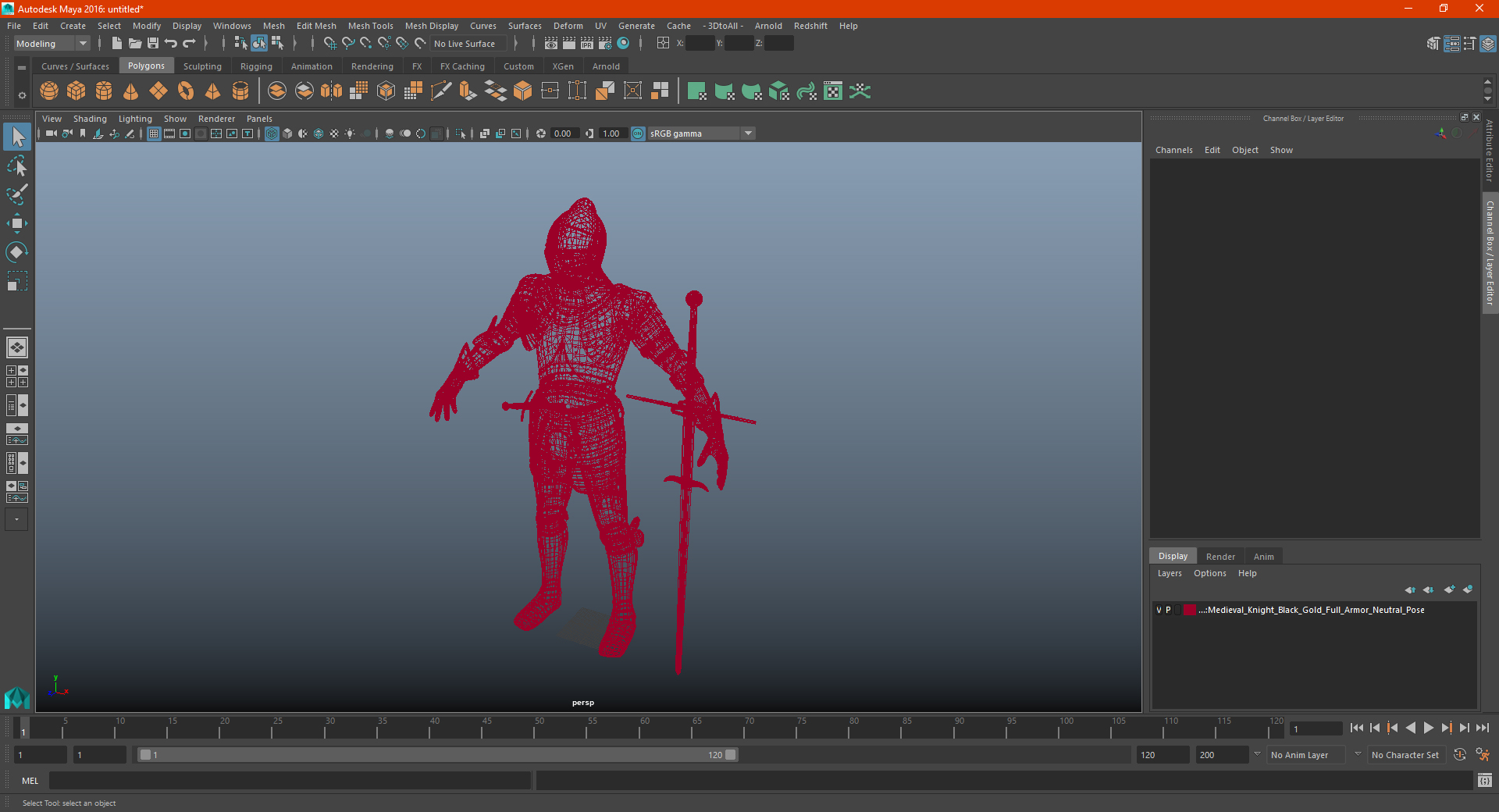 3D model Medieval Knight Black Gold Full Armor Neutral Pose