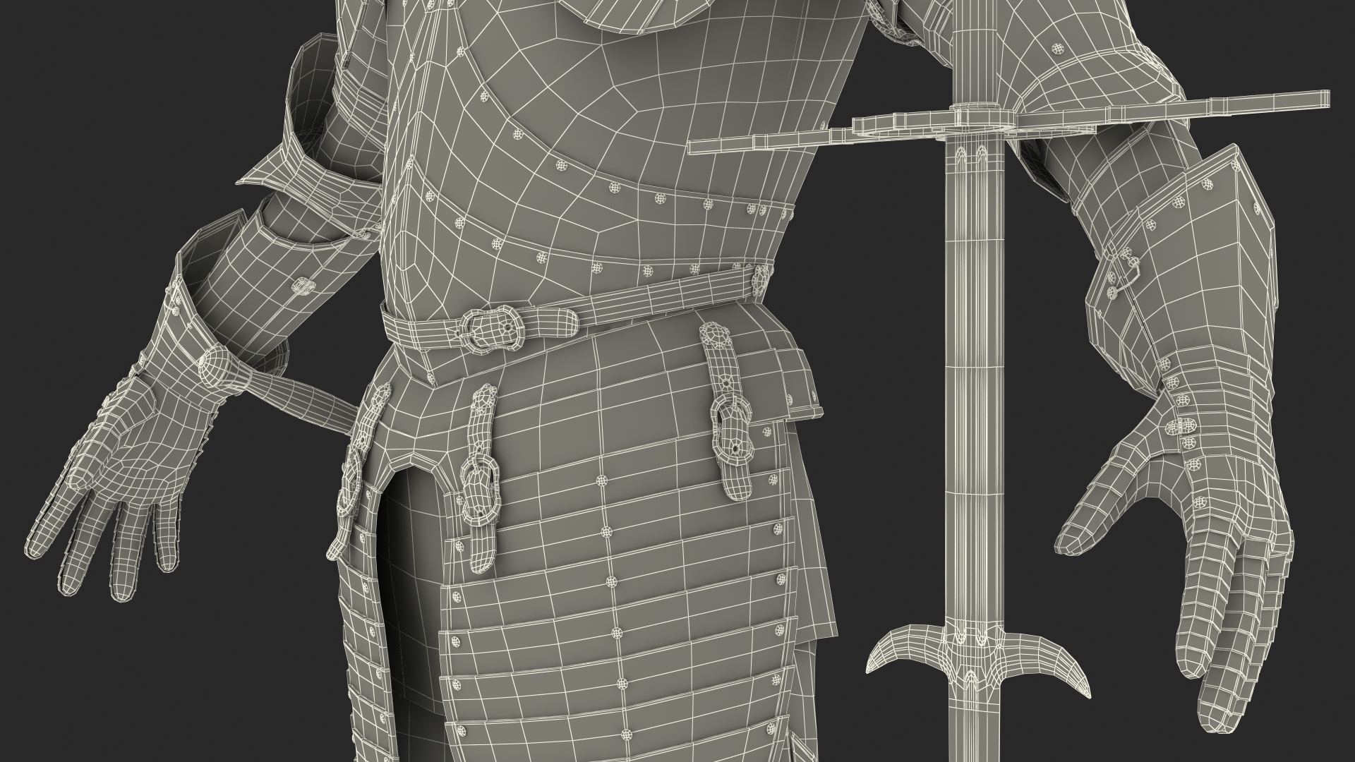 3D model Medieval Knight Black Gold Full Armor Neutral Pose