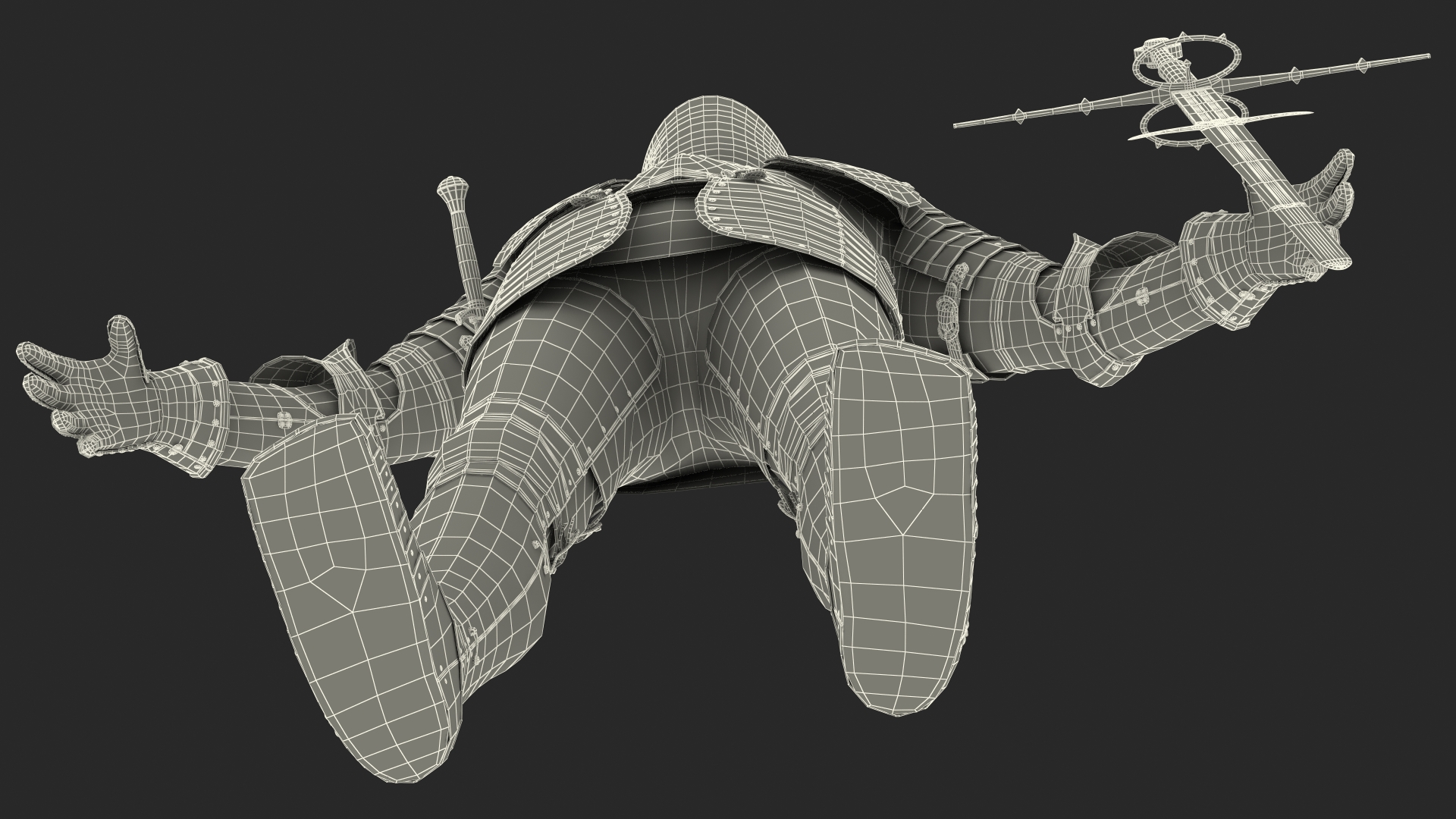 3D model Medieval Knight Black Gold Full Armor Neutral Pose