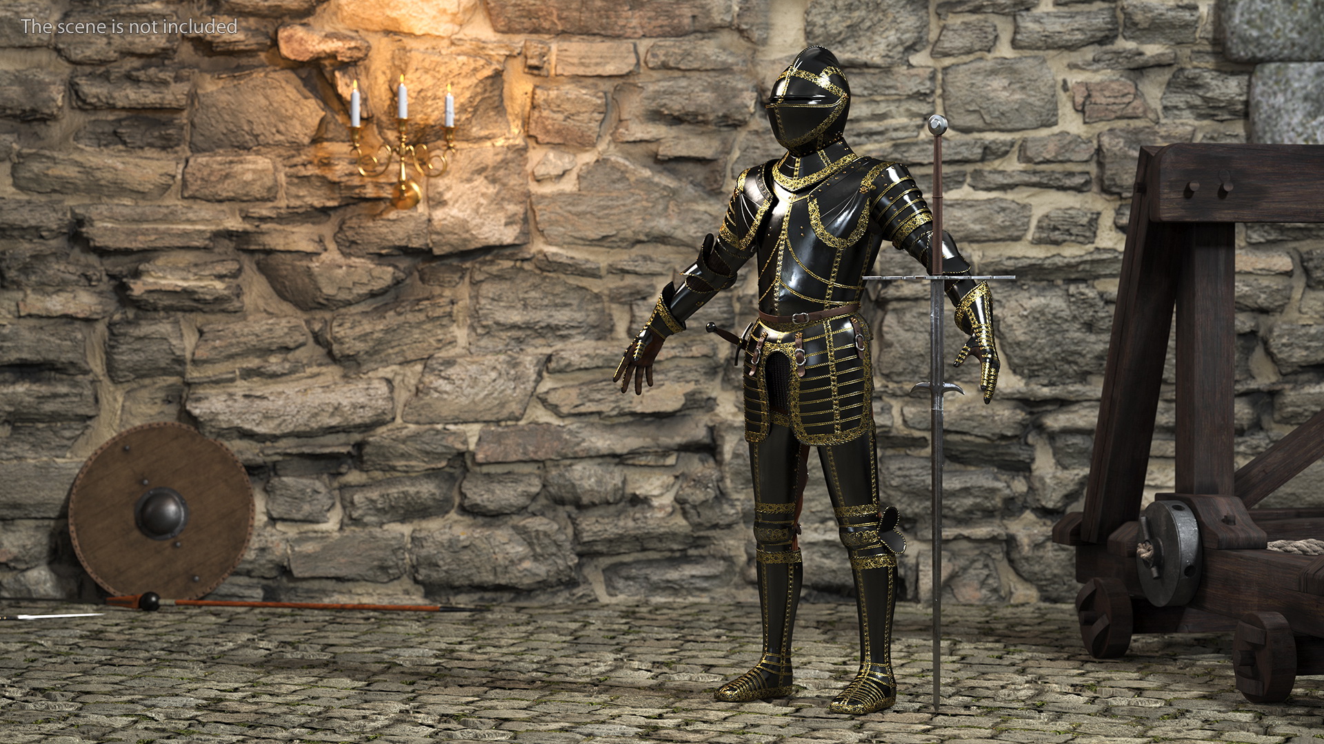 3D model Medieval Knight Black Gold Full Armor Neutral Pose