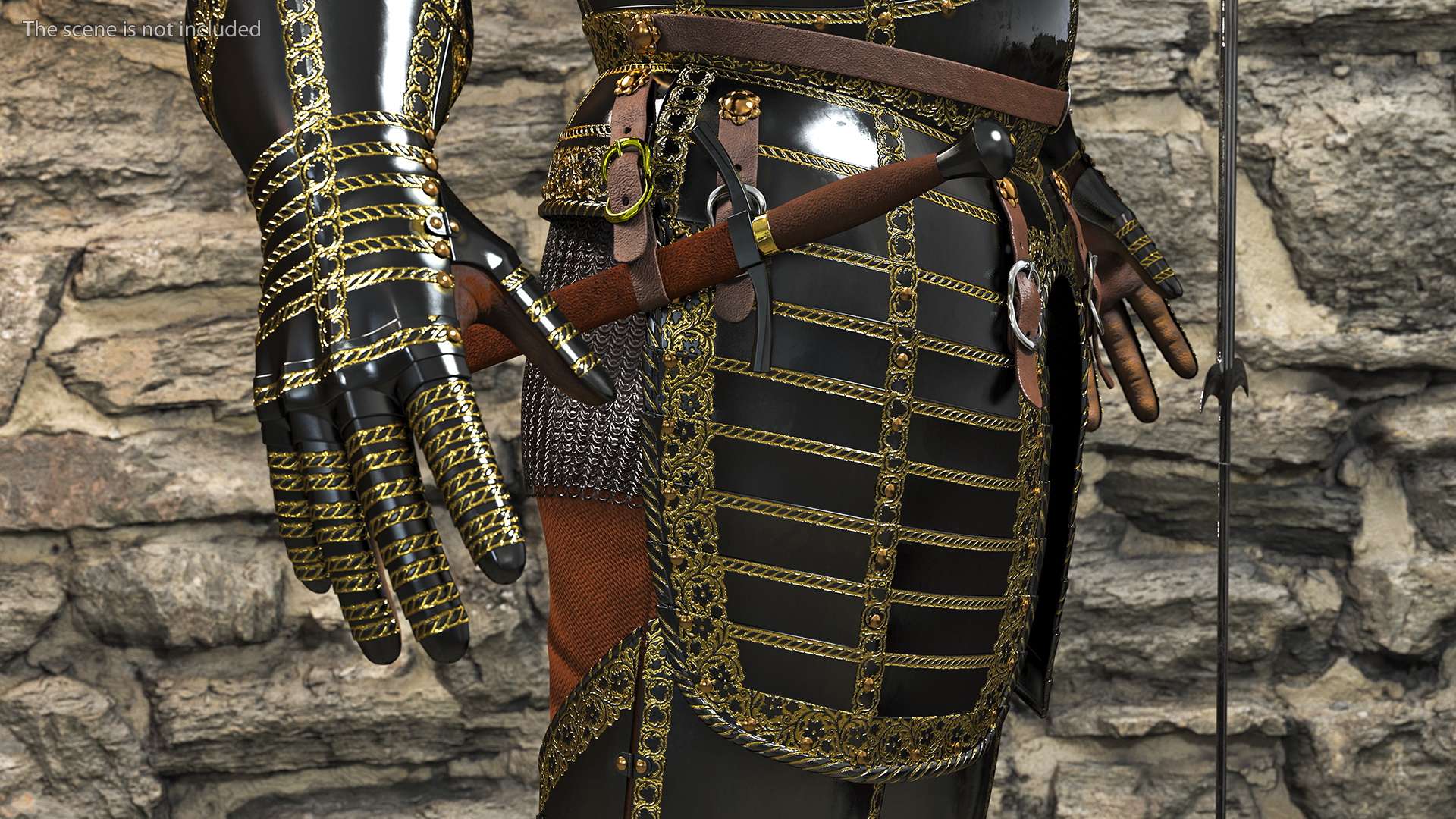 3D model Medieval Knight Black Gold Full Armor Neutral Pose