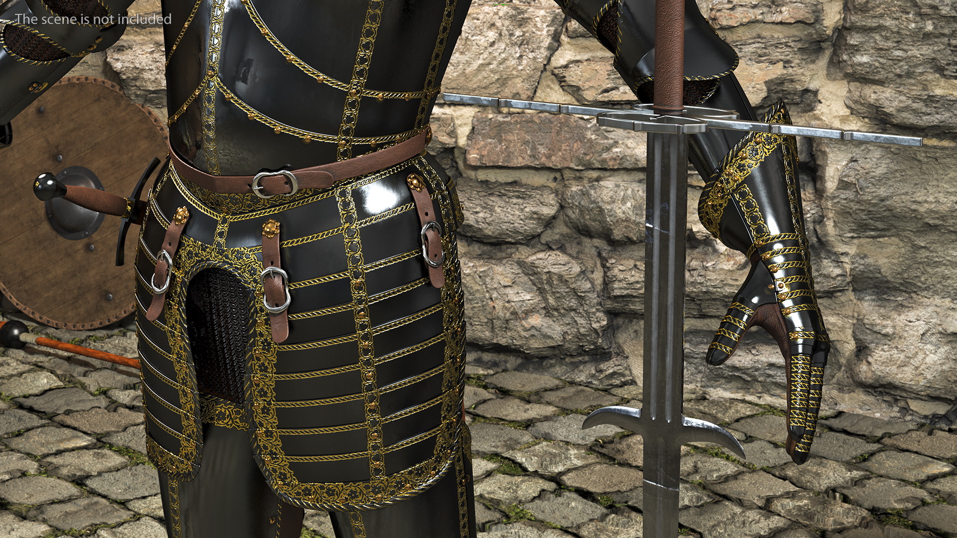 3D model Medieval Knight Black Gold Full Armor Neutral Pose