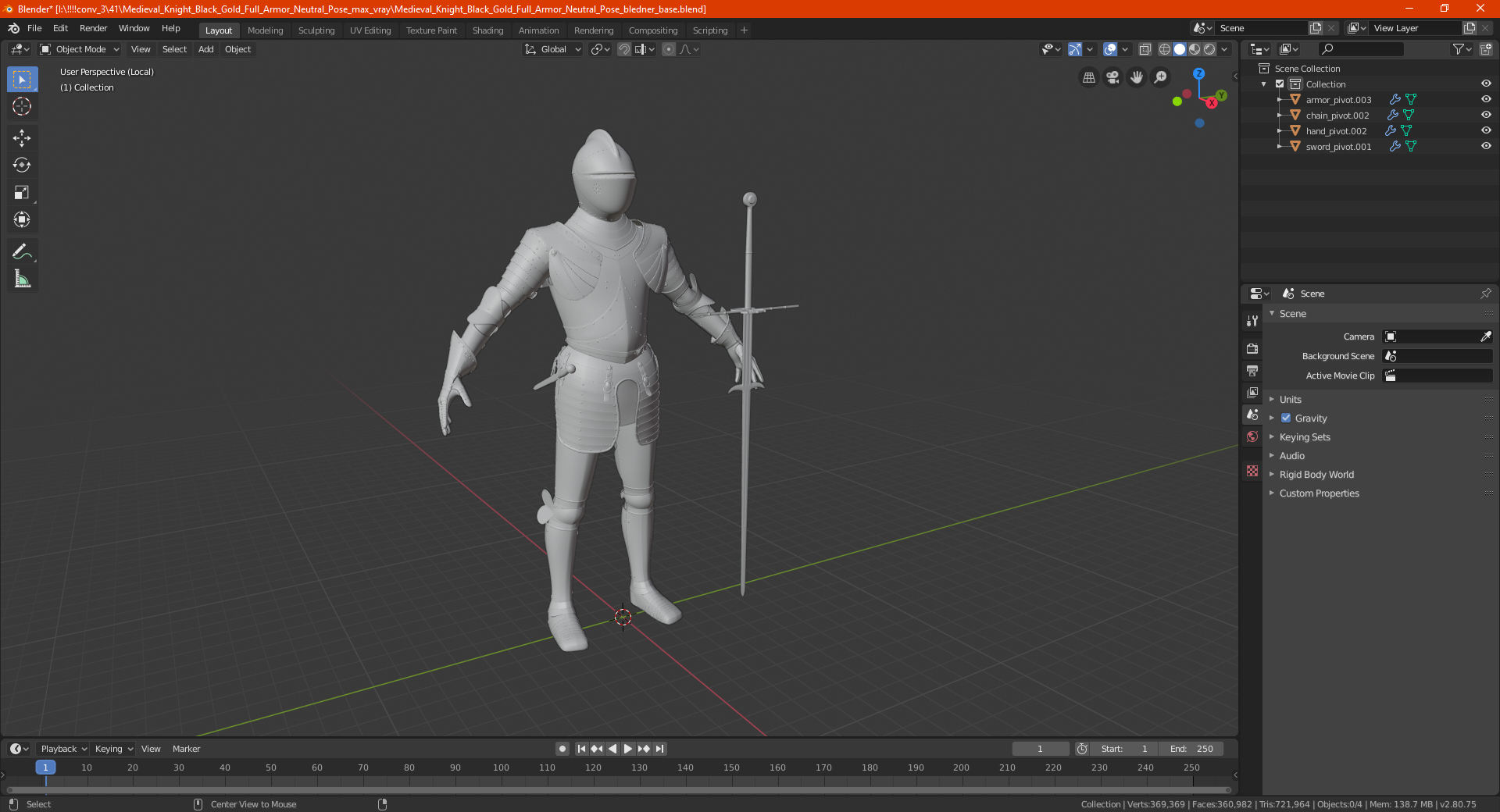 3D model Medieval Knight Black Gold Full Armor Neutral Pose