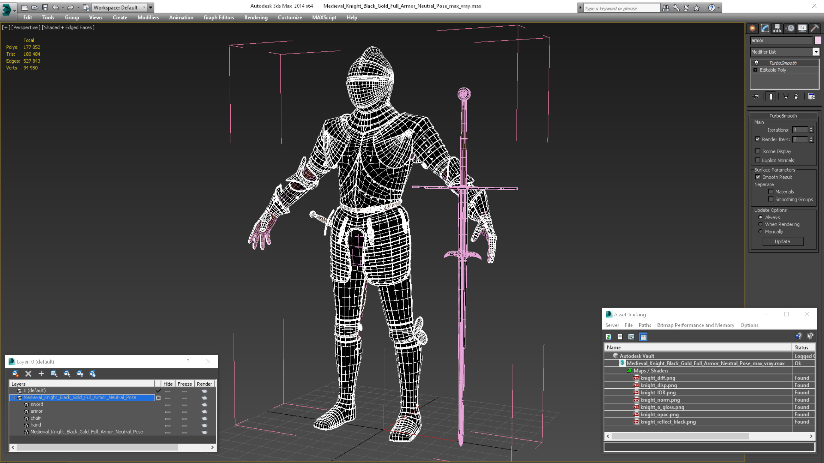 3D model Medieval Knight Black Gold Full Armor Neutral Pose