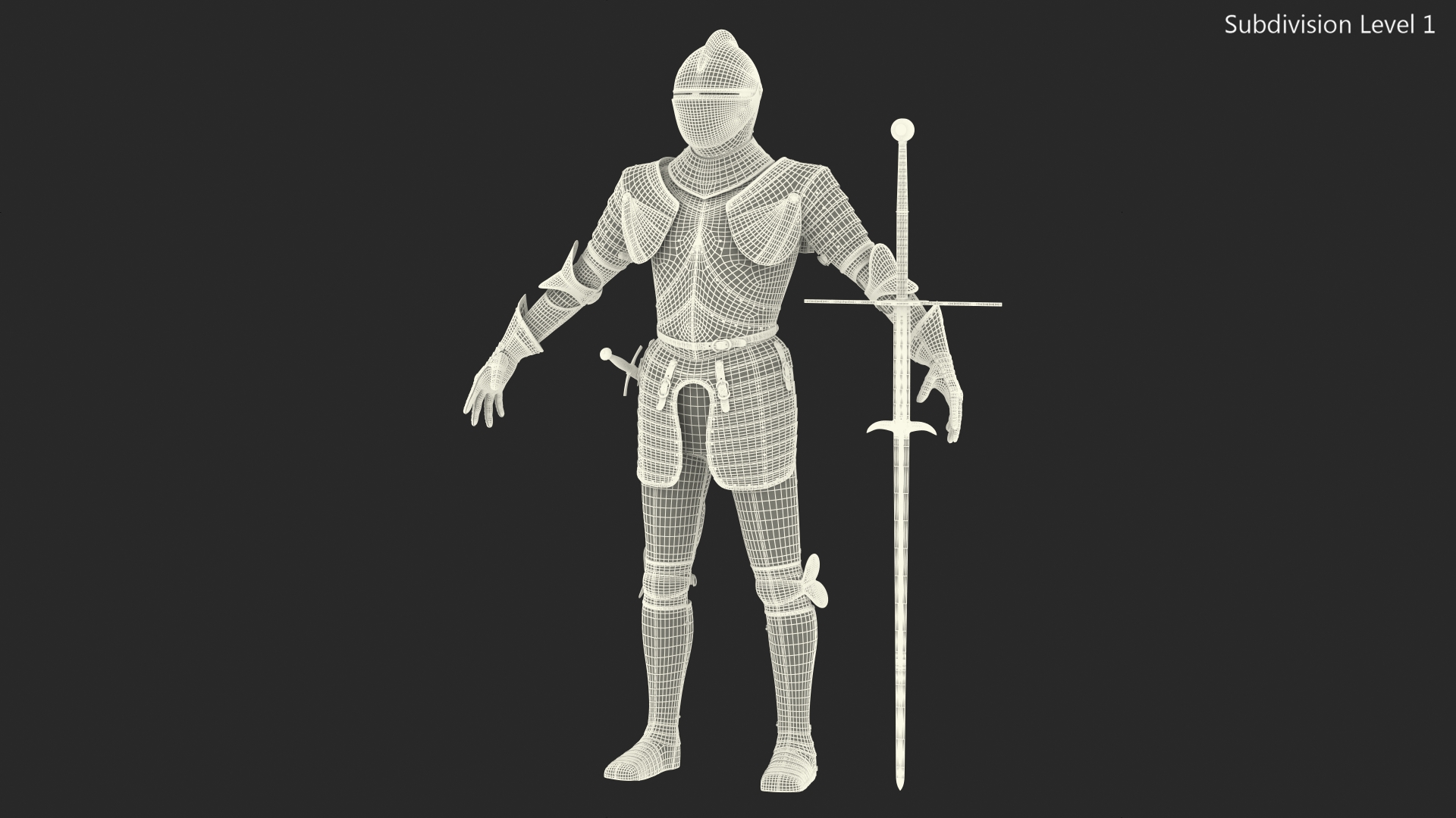 3D model Medieval Knight Black Gold Full Armor Neutral Pose