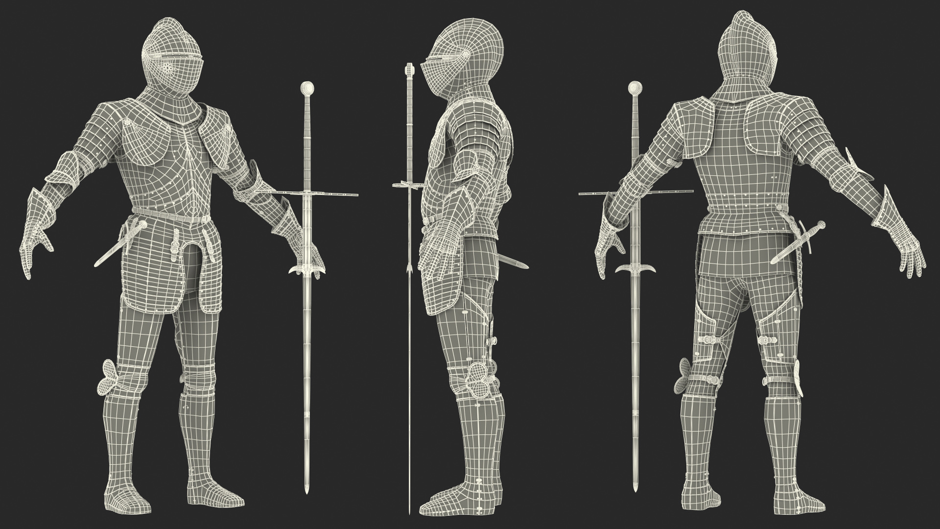 3D model Medieval Knight Black Gold Full Armor Neutral Pose