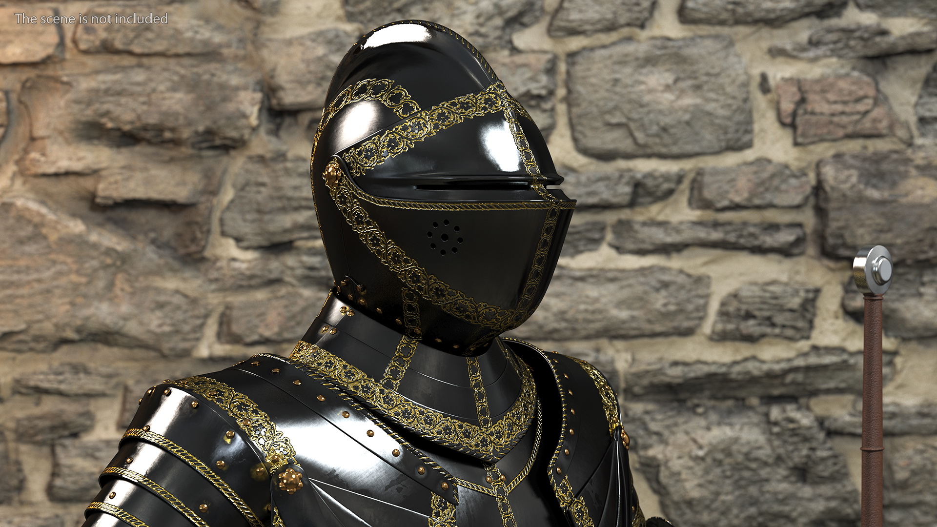 3D model Medieval Knight Black Gold Full Armor Neutral Pose