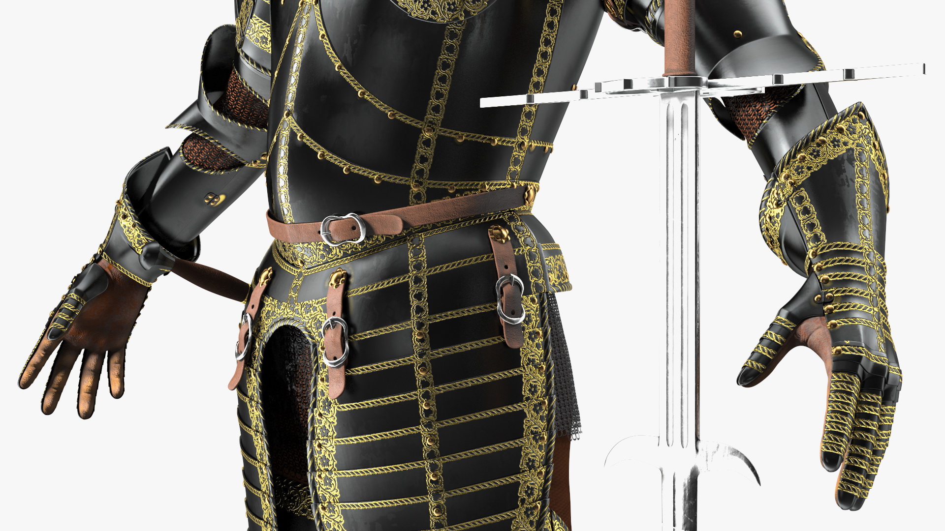 3D model Medieval Knight Black Gold Full Armor Neutral Pose