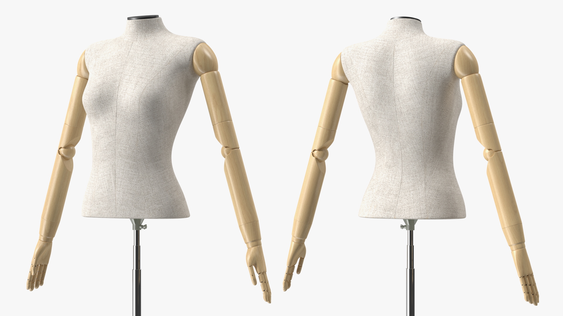 3D Female Flexible Half Body Mannequin Headless with Wooden Base