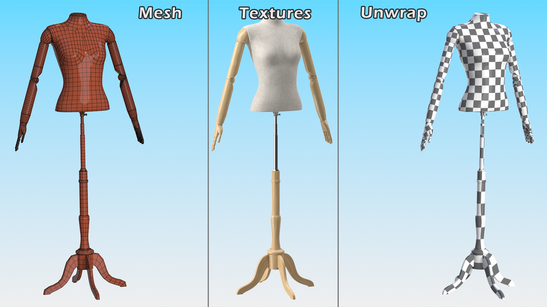 3D Female Flexible Half Body Mannequin Headless with Wooden Base