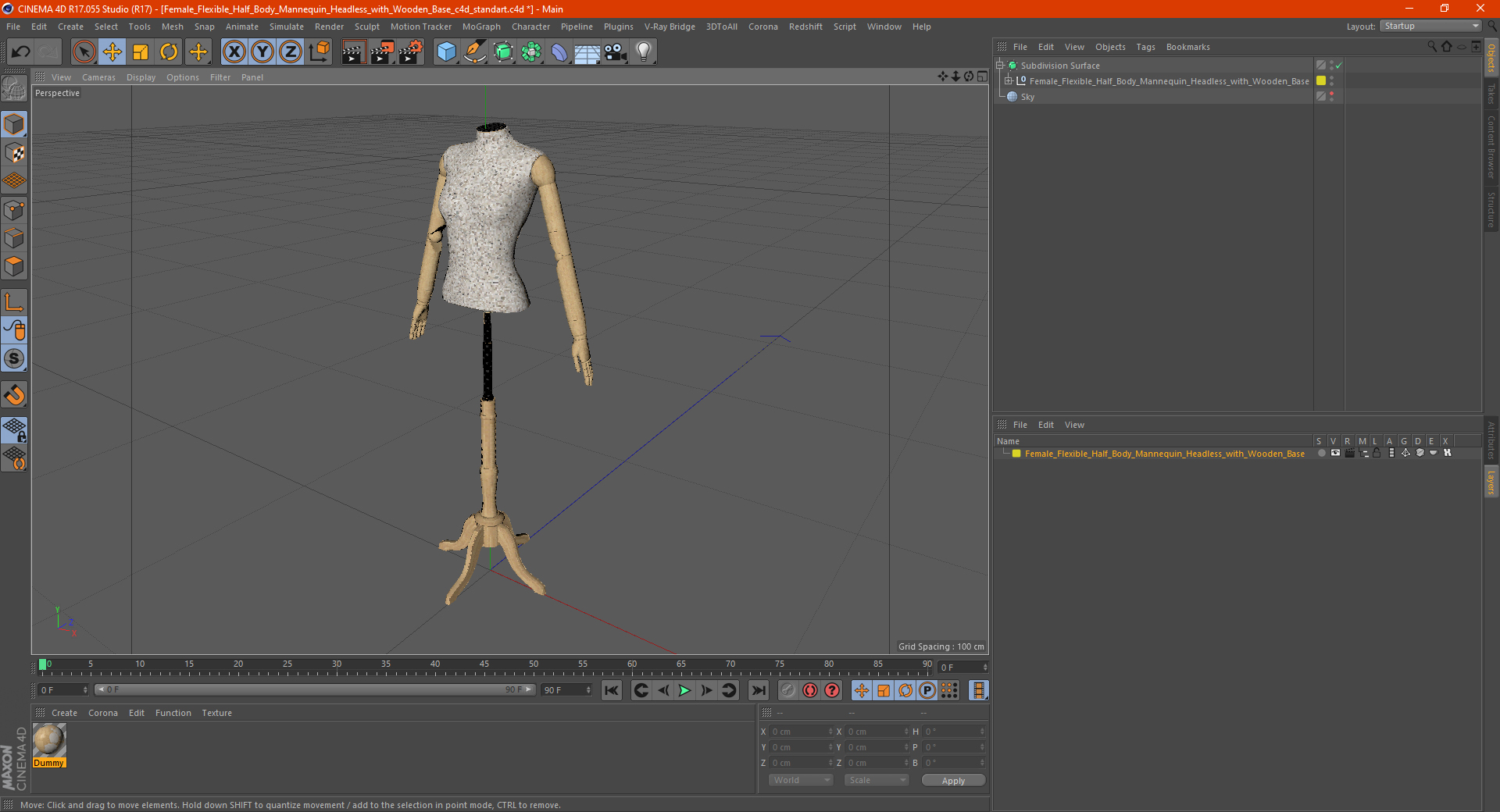 3D Female Flexible Half Body Mannequin Headless with Wooden Base
