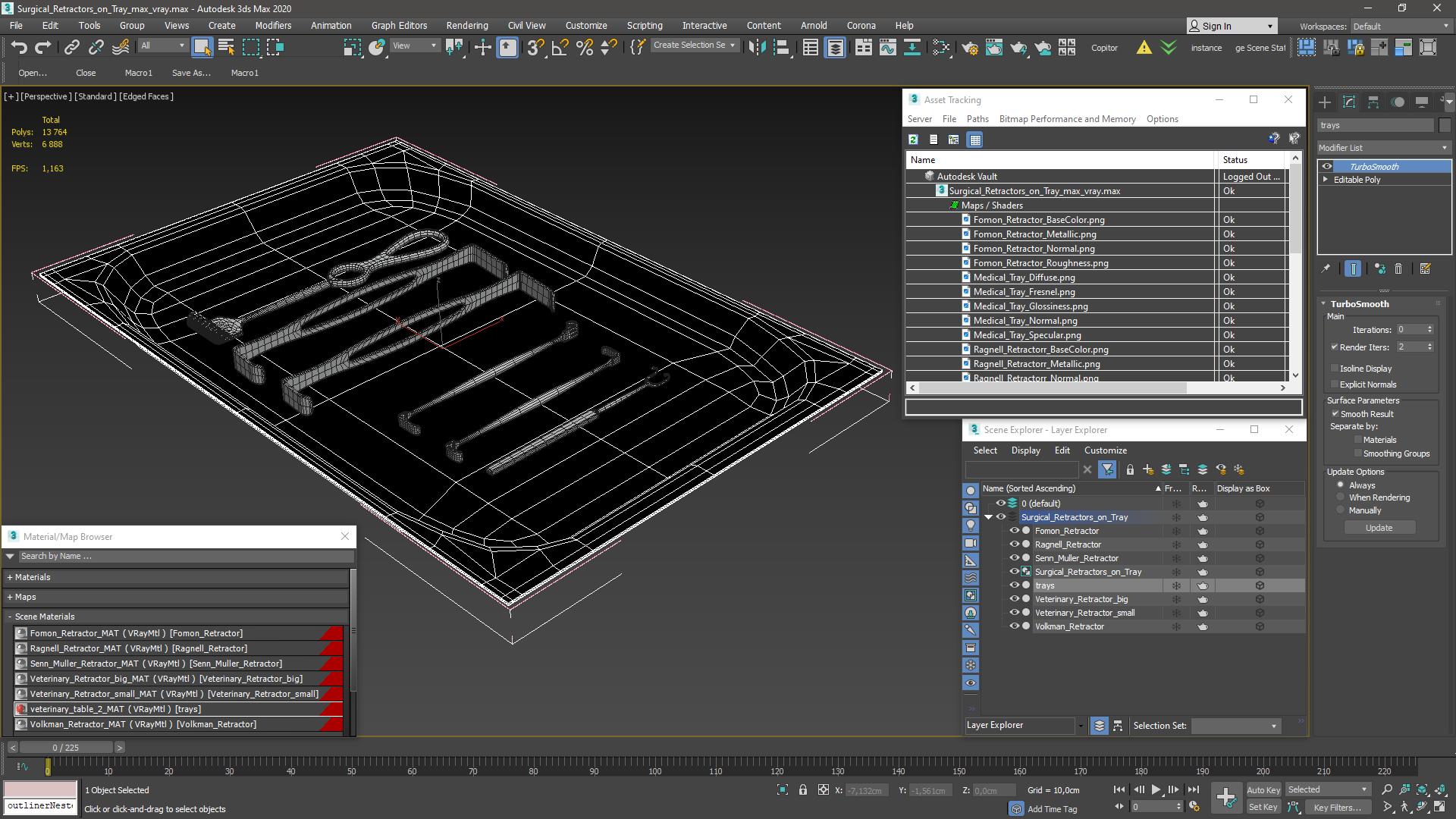 Surgical Retractors on Tray 3D