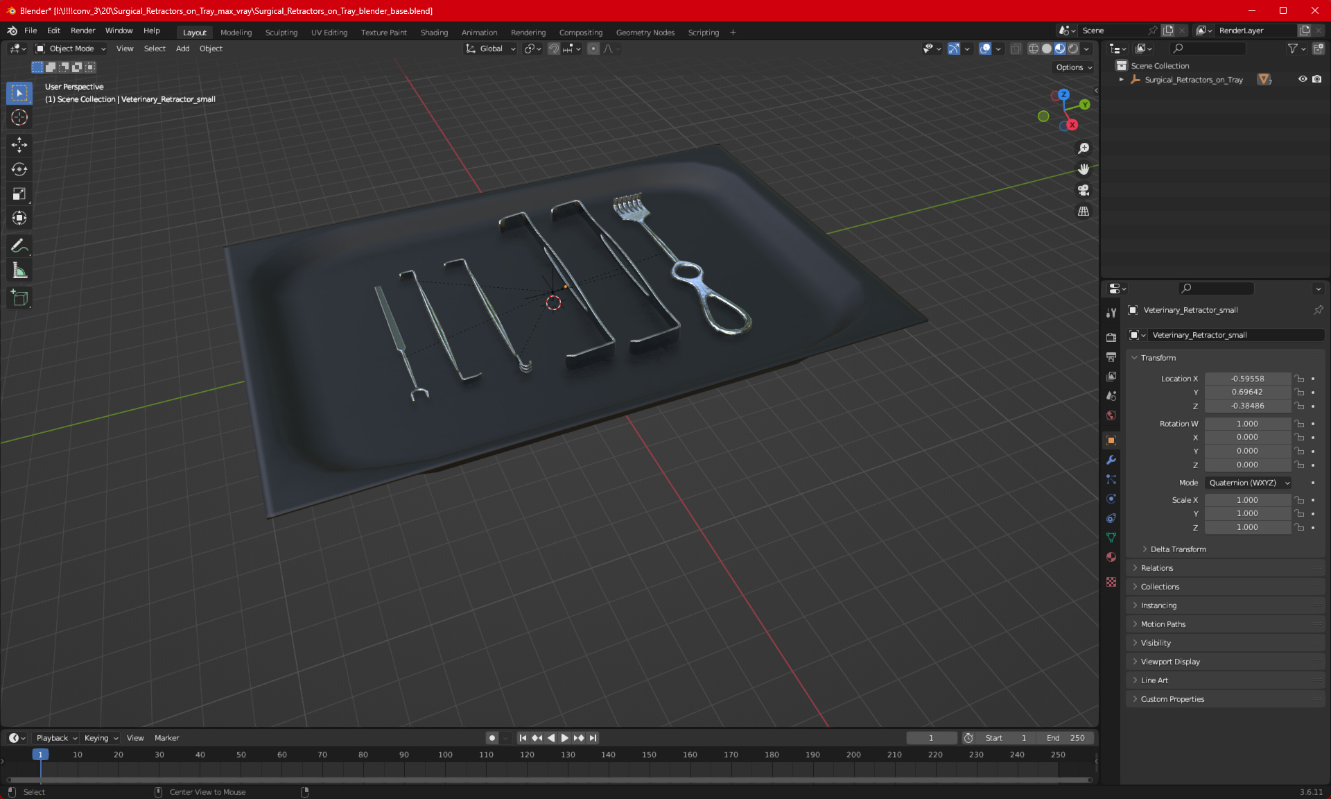 Surgical Retractors on Tray 3D