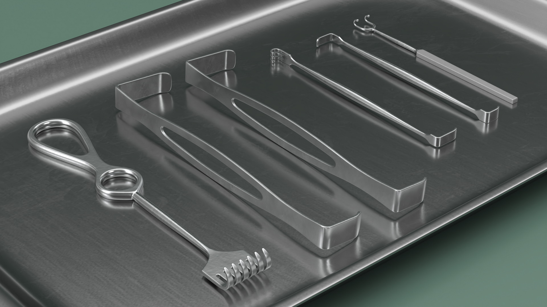 Surgical Retractors on Tray 3D
