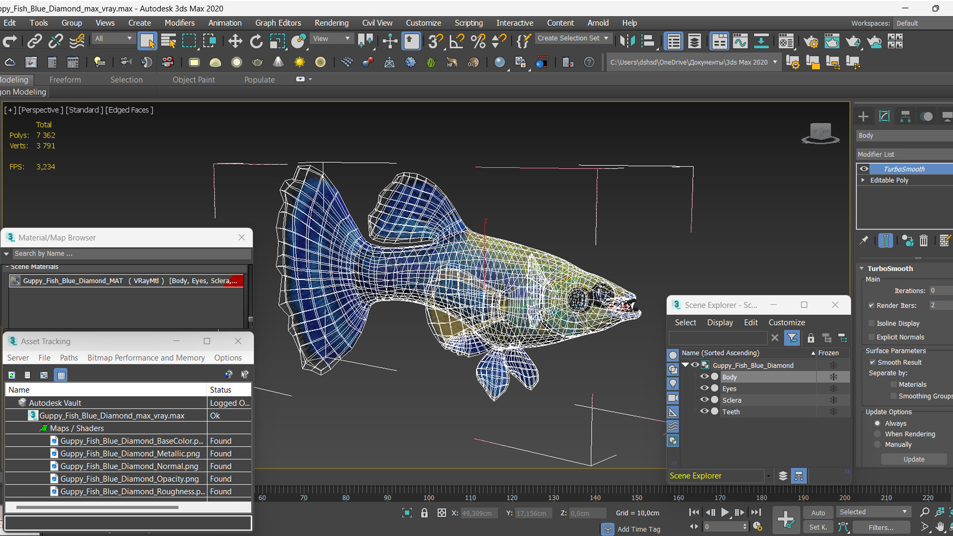 3D Guppy Fish Blue Diamond model