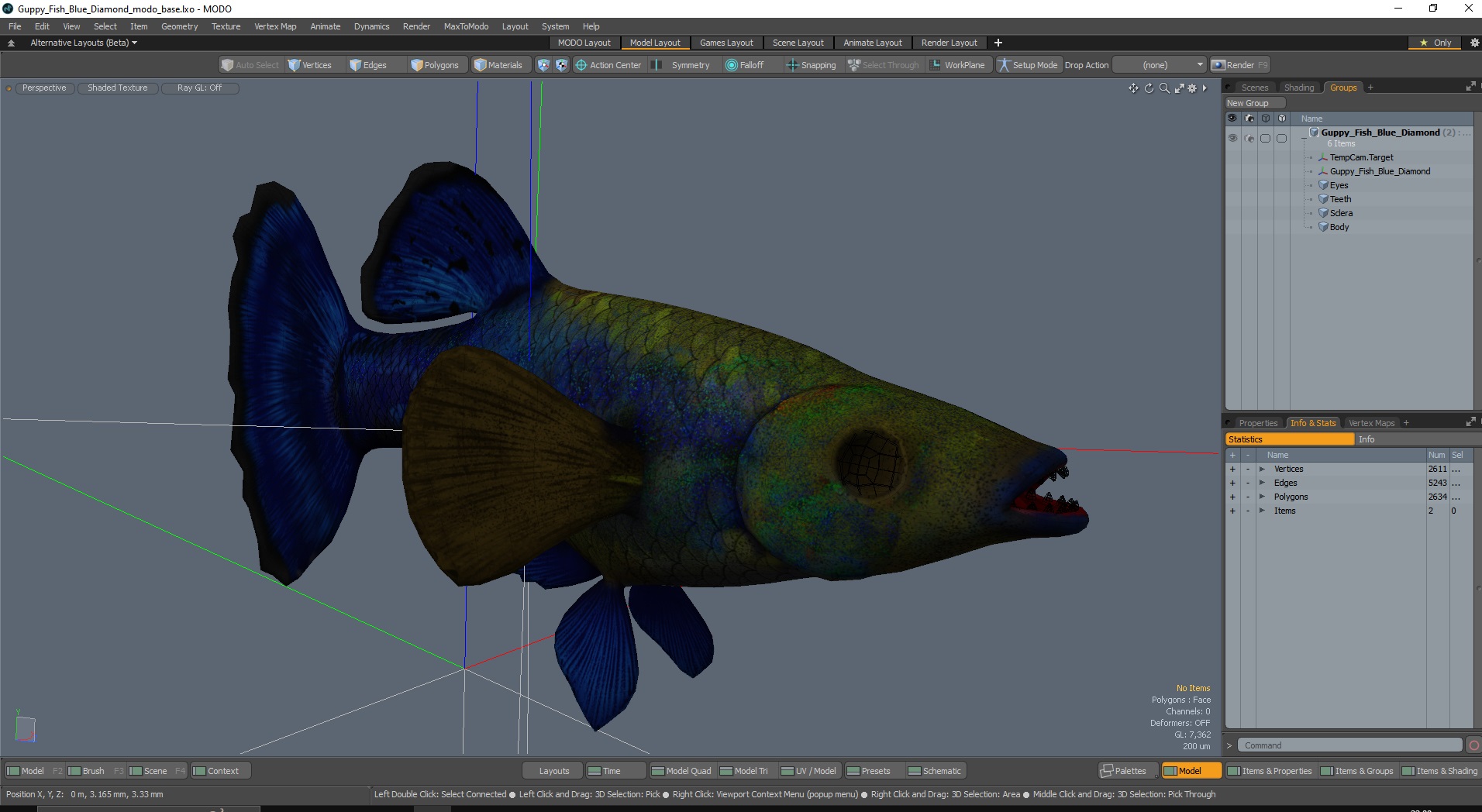 3D Guppy Fish Blue Diamond model
