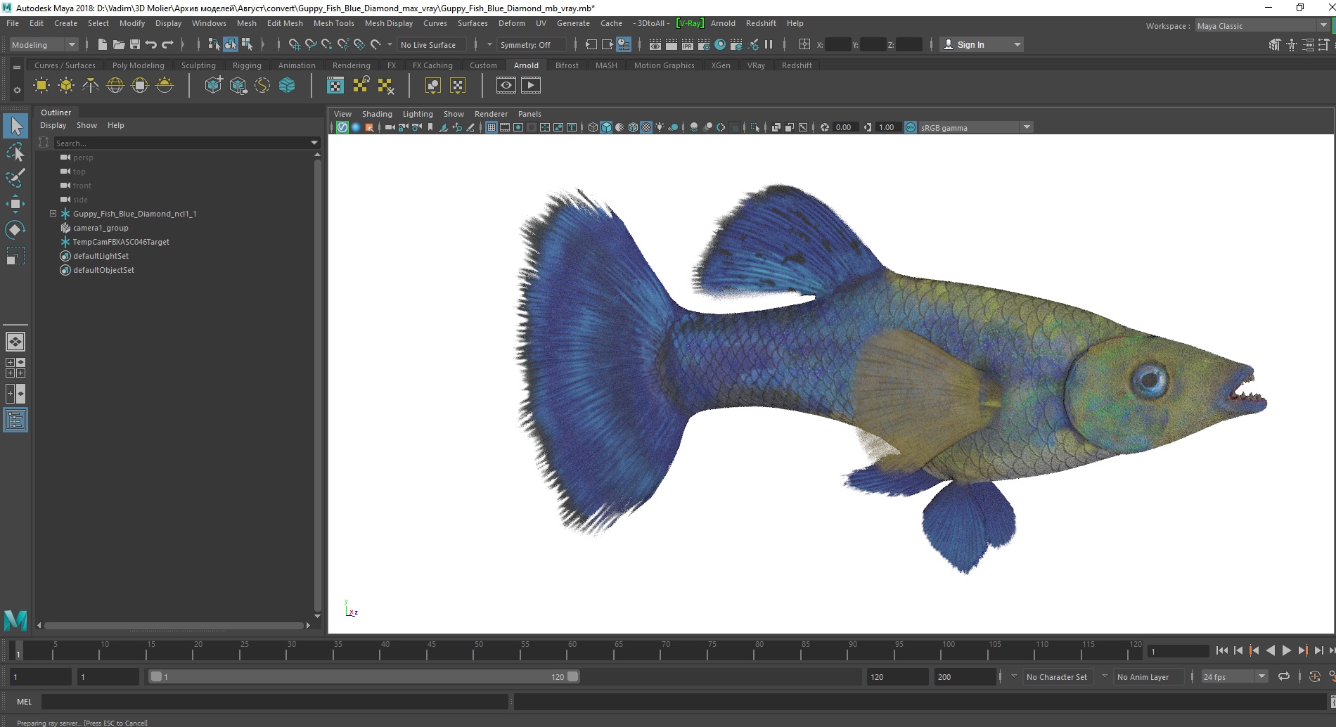 3D Guppy Fish Blue Diamond model