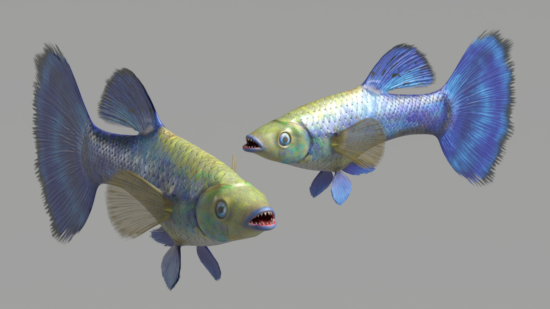 3D Guppy Fish Blue Diamond model