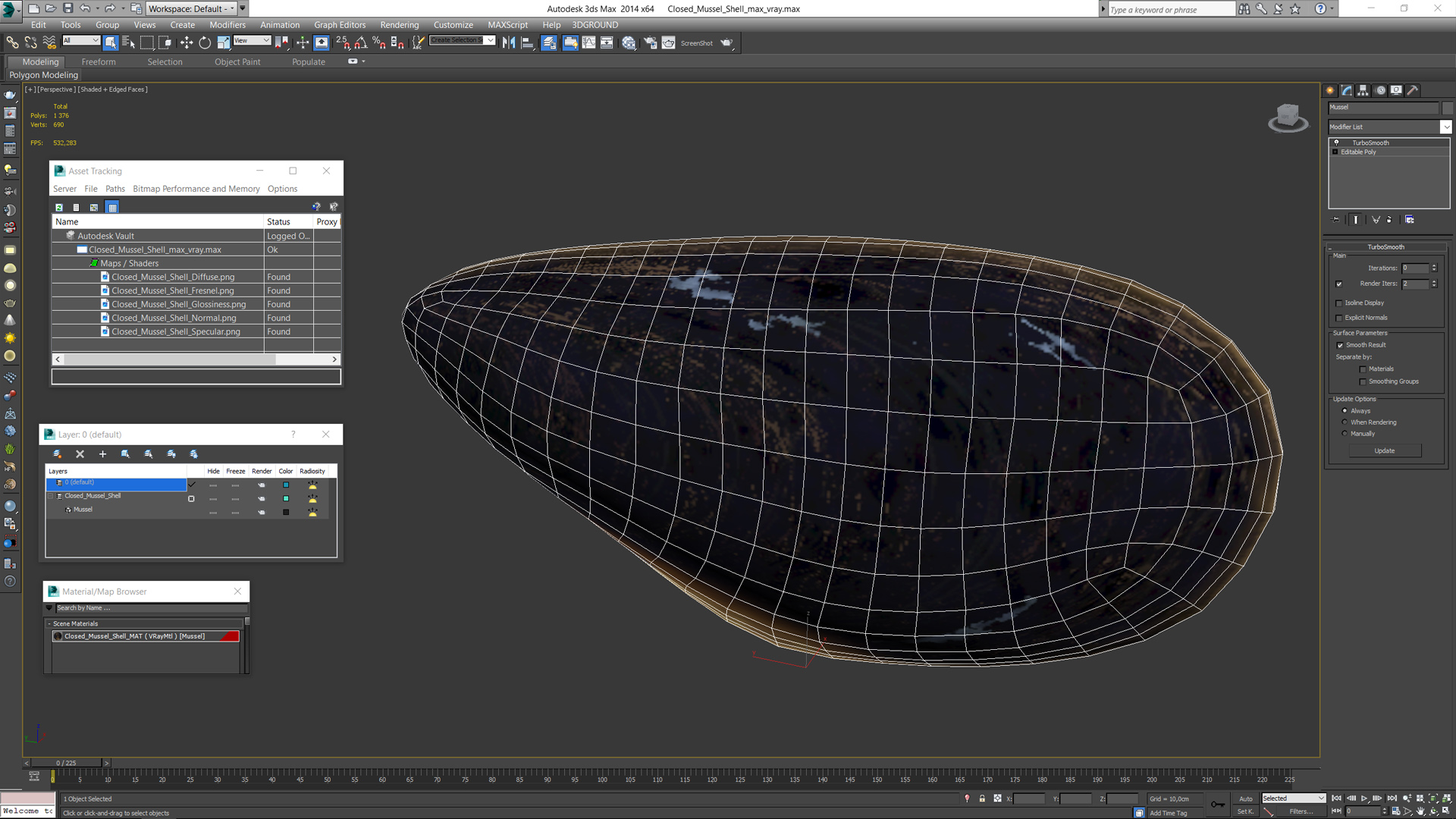Closed Mussel Shell 3D model