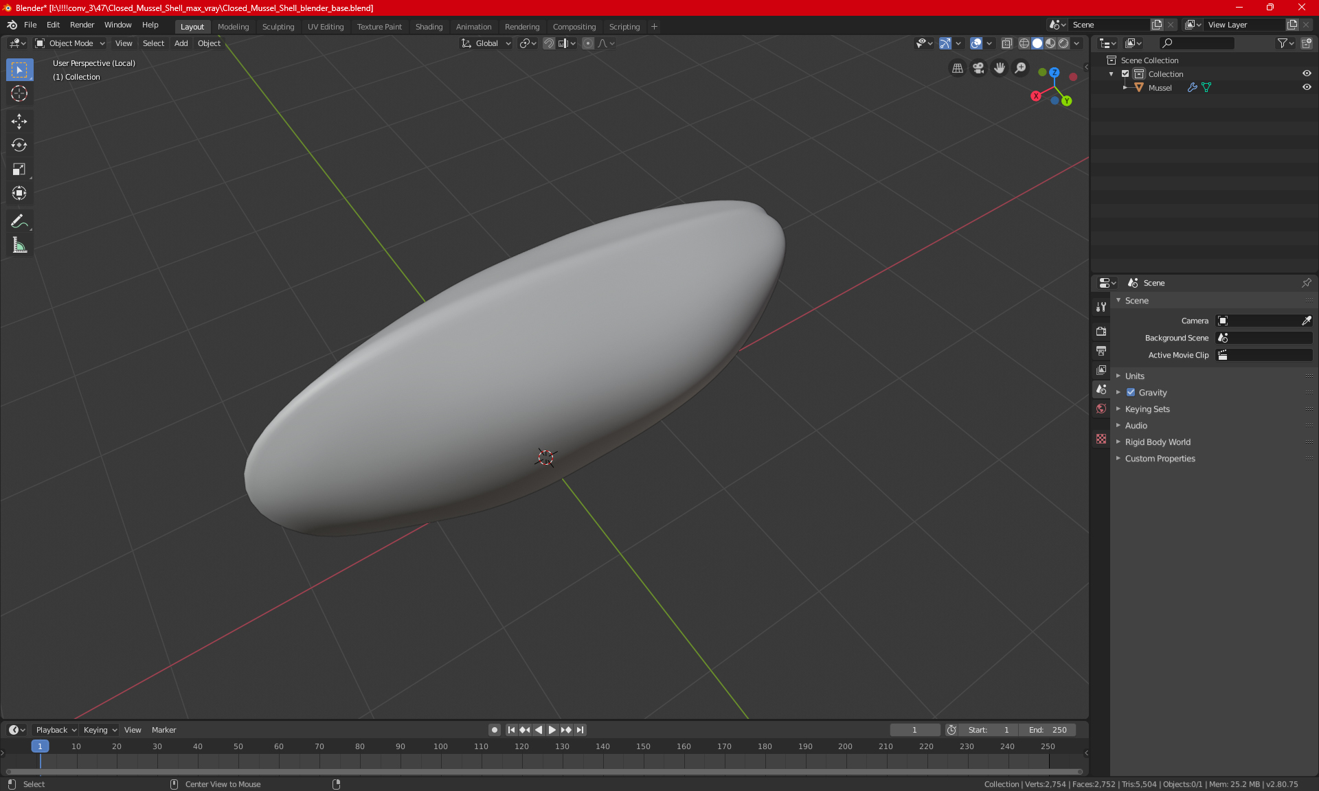 Closed Mussel Shell 3D model