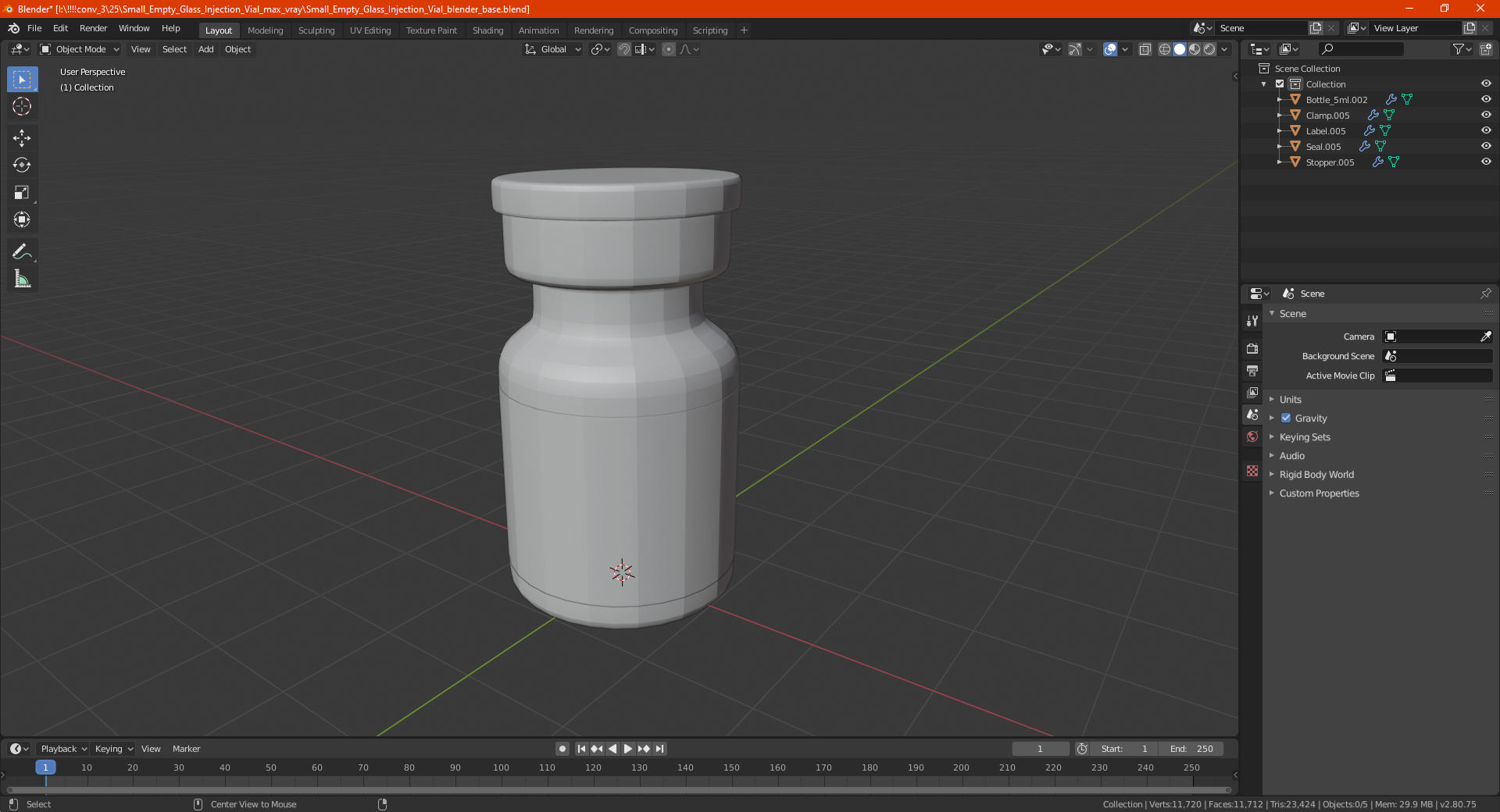 Small Empty Glass Injection Vial 3D